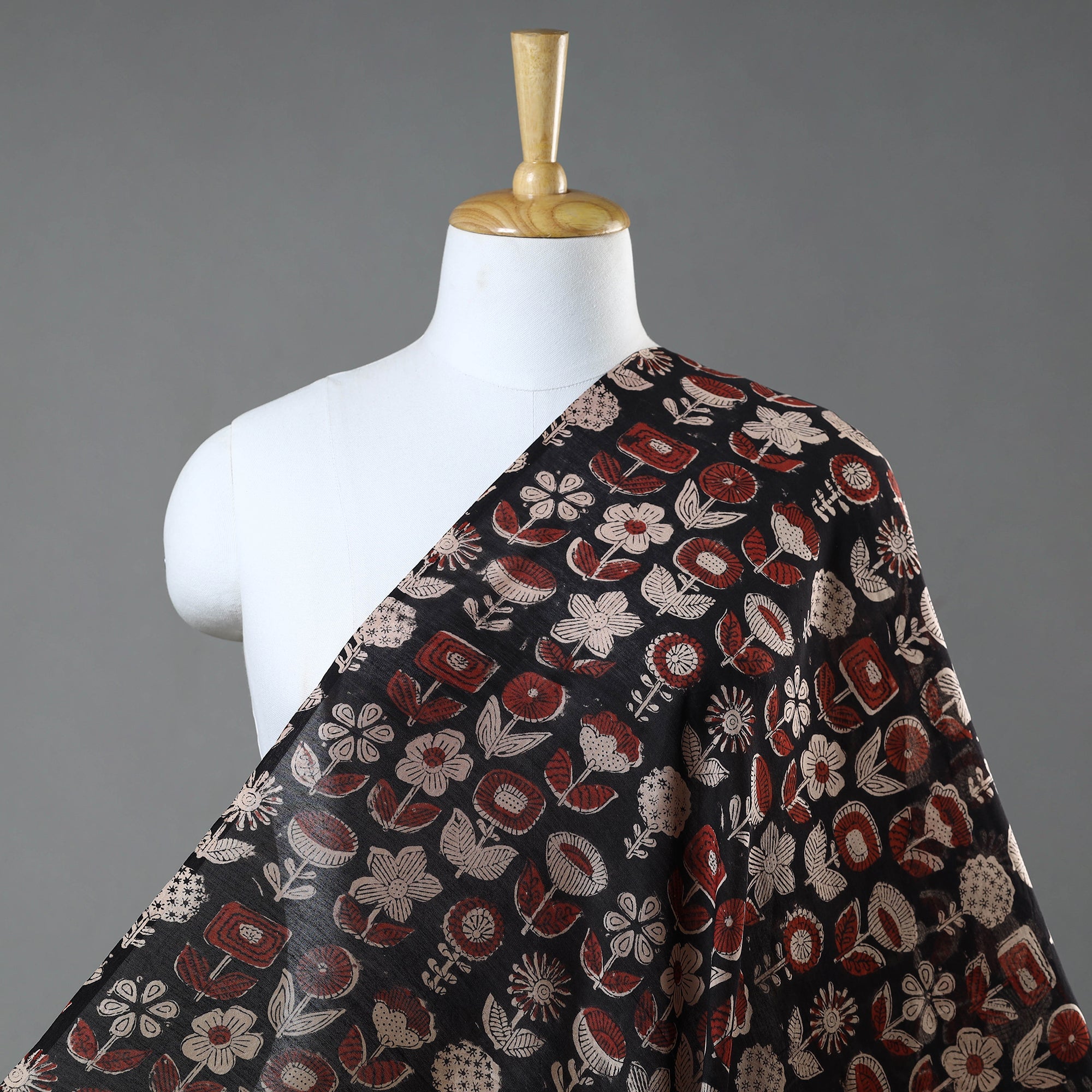 BAGRU DABU PRINTS Black - Ajrakh Dabu Bagru Block Print Chanderi Silk Fabric 11
