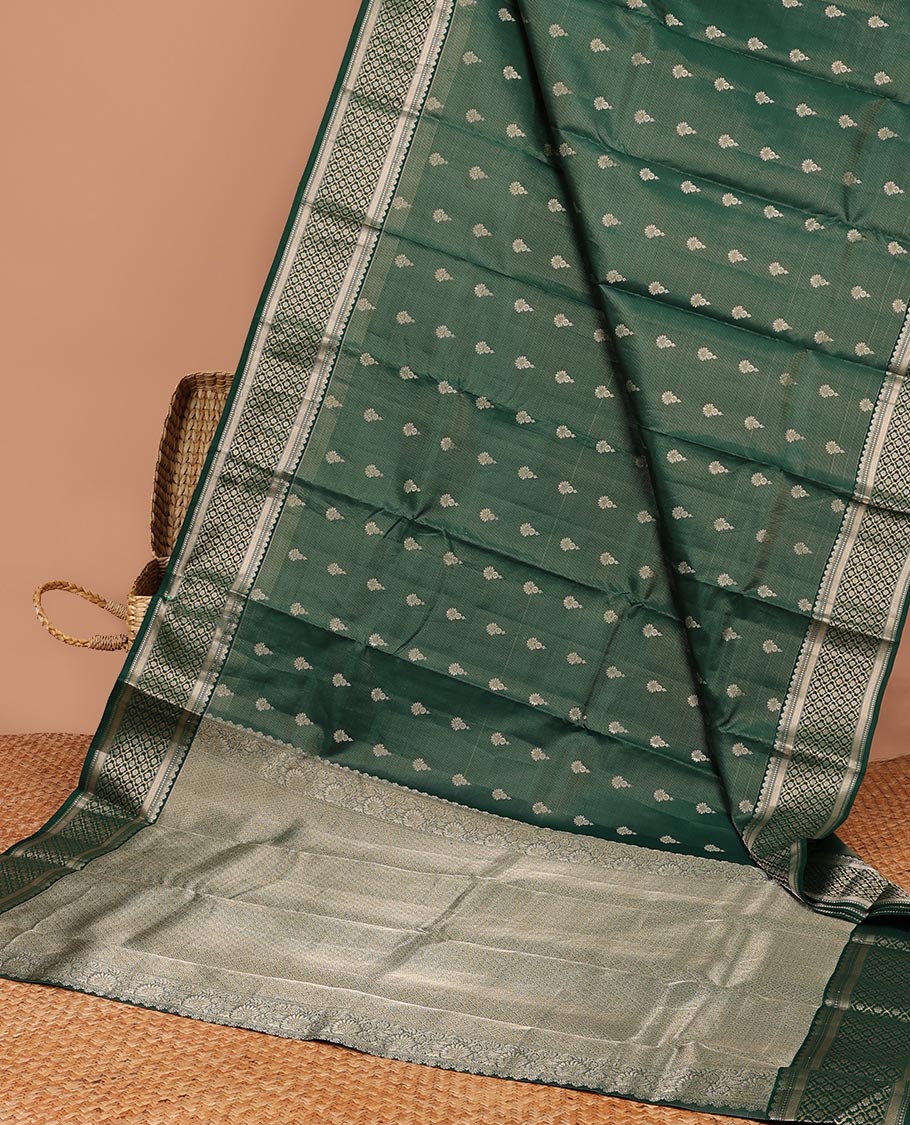 Pothys Green floral buttas silk saree with self traditional zari border & intricate zari design pallu - view 2