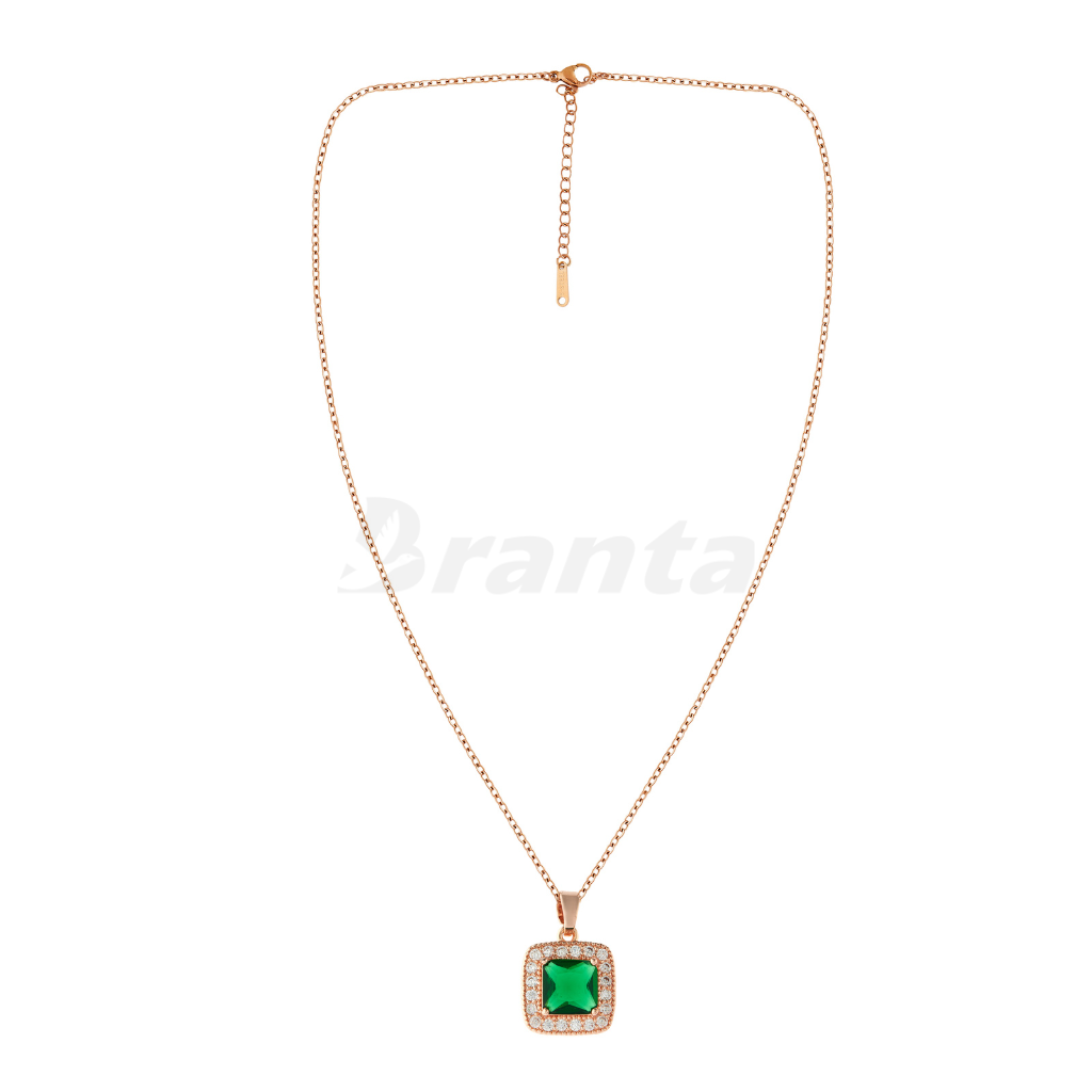 Branta Green Square Crystal Pendant Rose Gold Necklace For Women - view 3