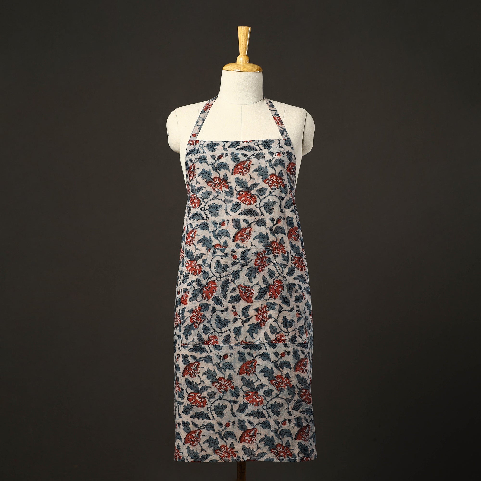 JALPARI Beige - Bagru Block Print Cotton Apron with Pocket 21