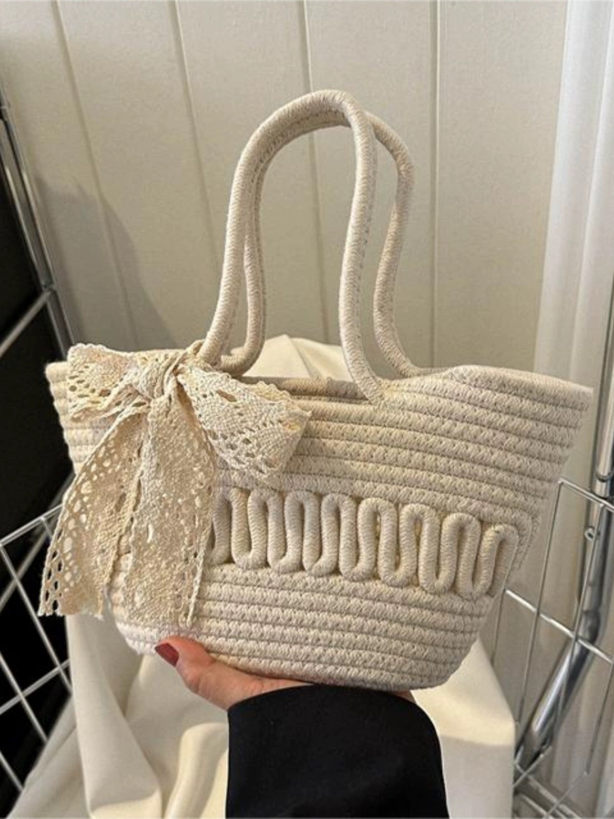 Alamode By Akanksha Delson Crochet Summer Bag with Bow