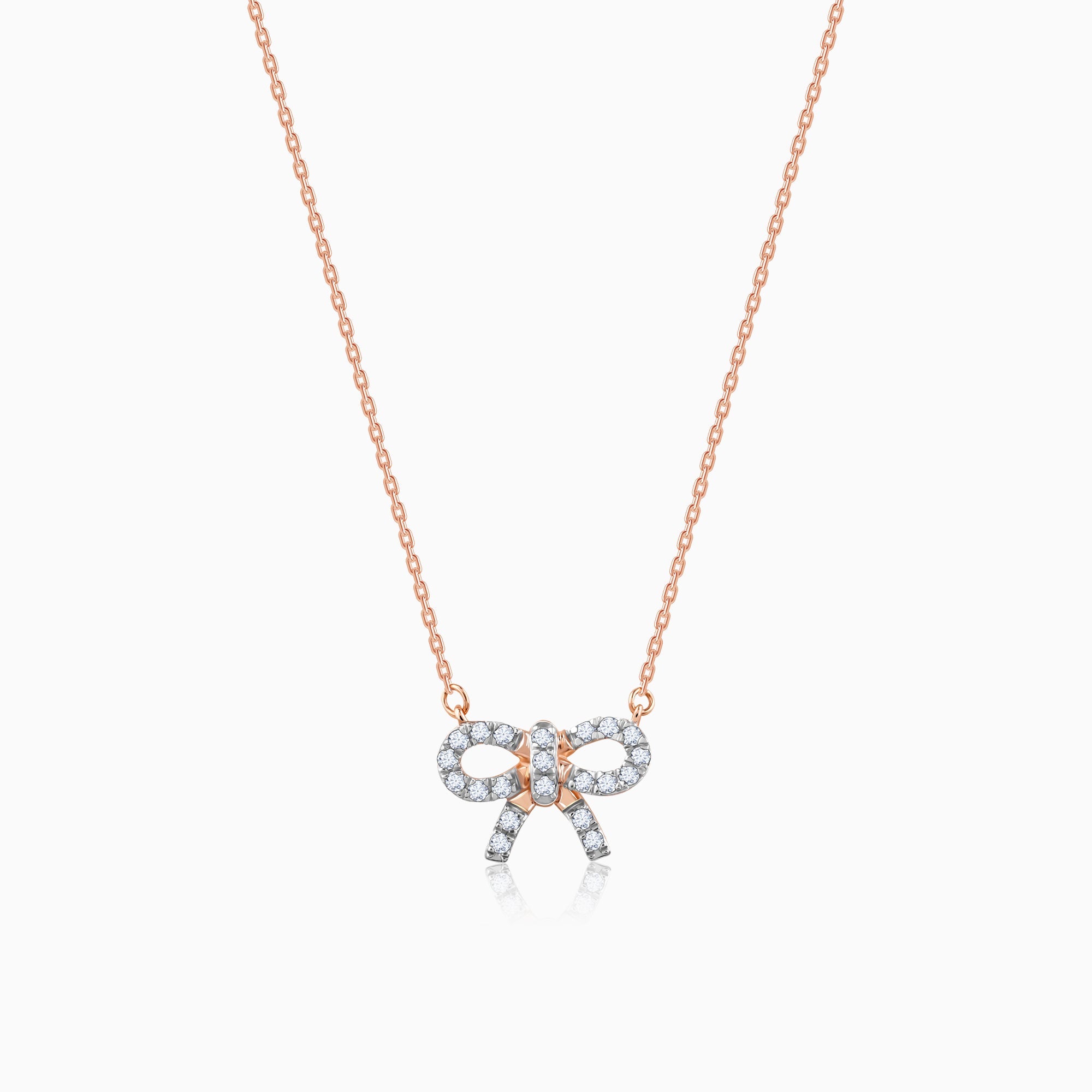 GIVA Jewellery Rose Gold Lovely Bow Diamond Necklace
