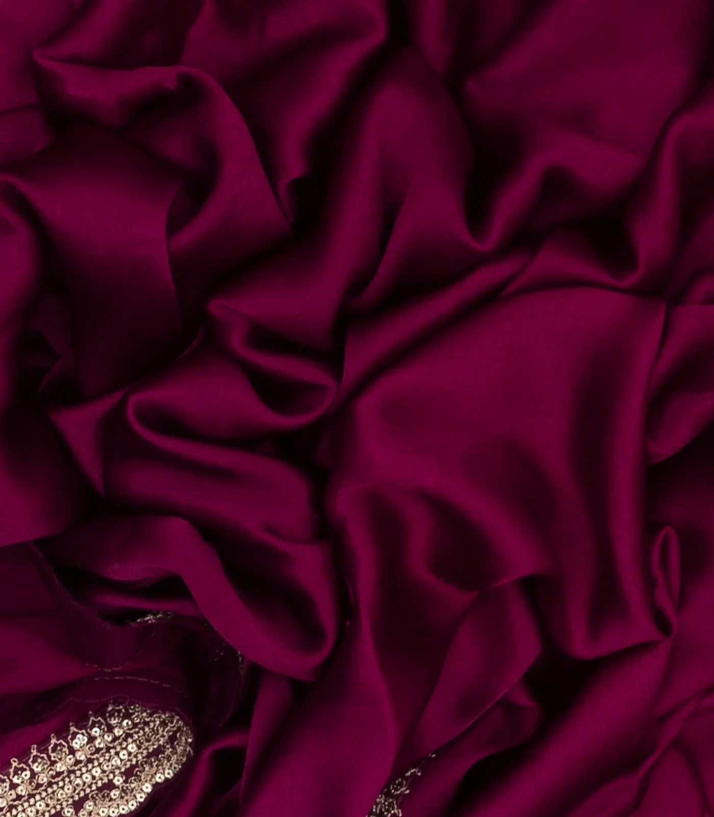 RmKV Burgundy Woven Plain Satin Saree With Embroidered Border - view 5