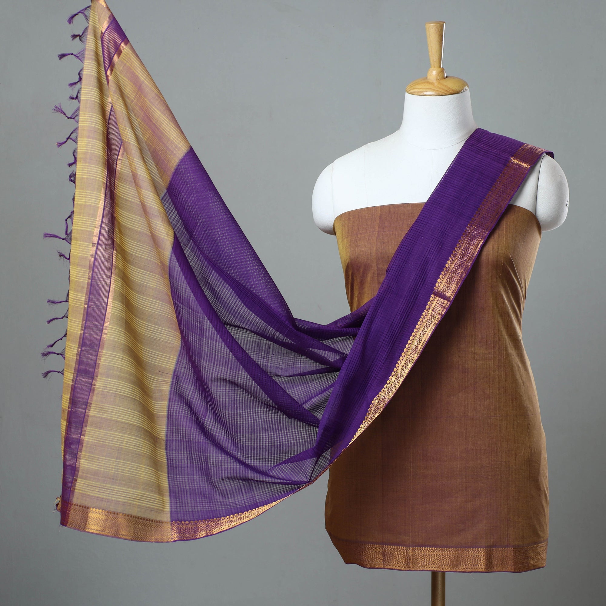 SOUTH KARGHA Brown - 3pc Handloom Cotton Mangalagiri Dress Material 26