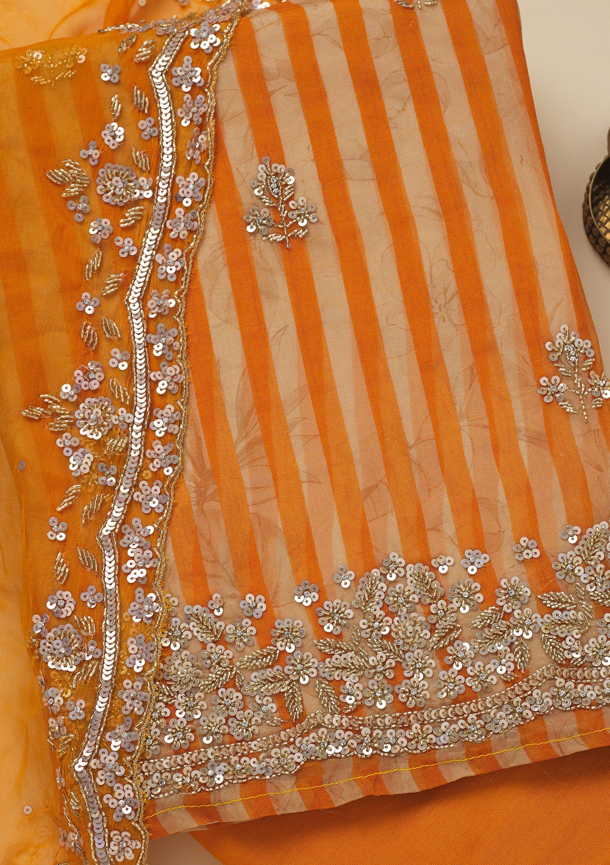 Koskii Orange Cutdana Semi Crepe Unstitched Salwar Suit - view 2