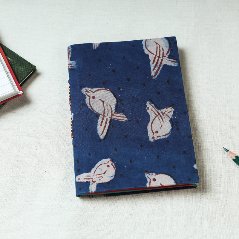 CHUTNEY CRAFT STUDIO Blue - Art Block Print Fabric Cover Handmade Paper Notebook (7 x 5 in)