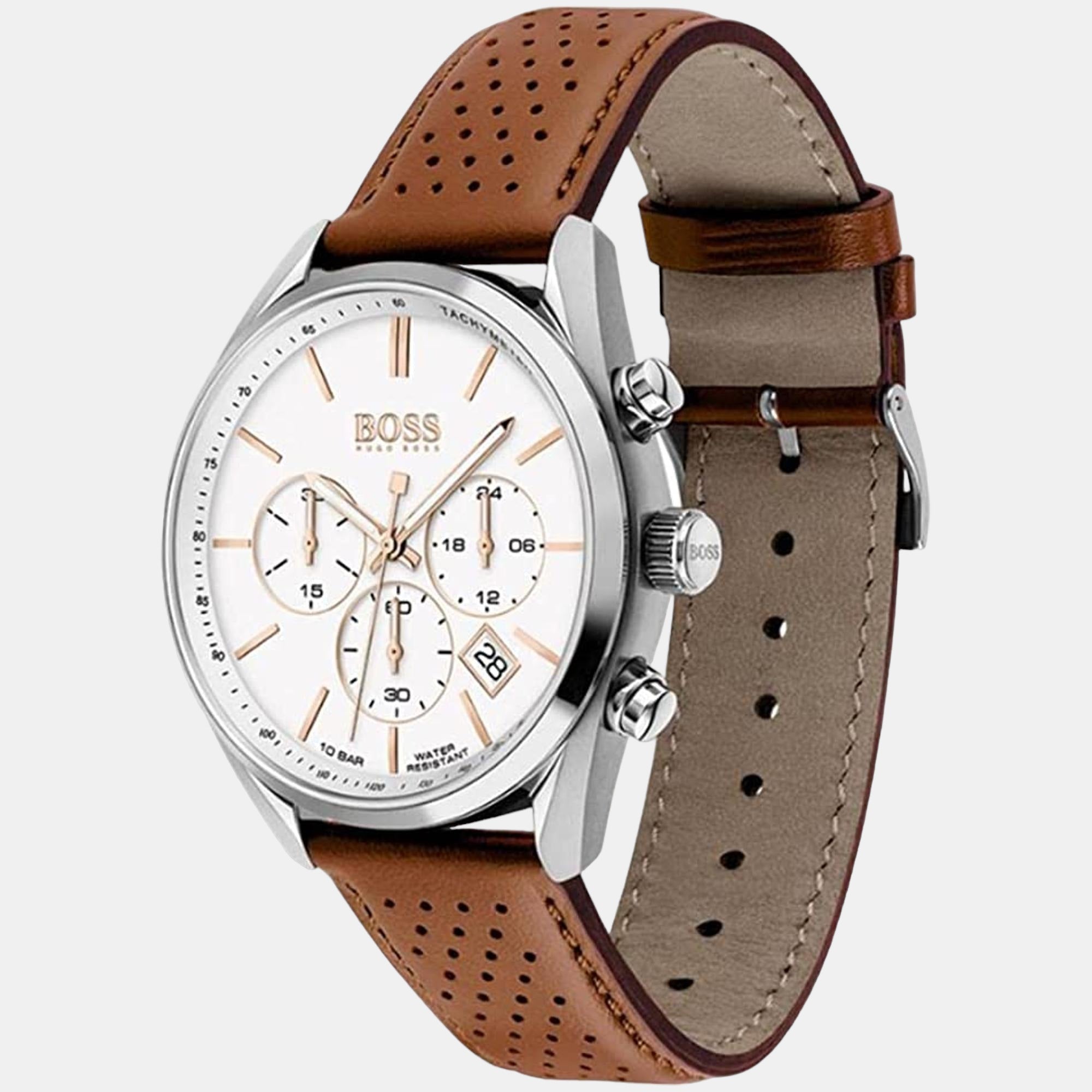 Boss Champion Men Quartz White Dial Chronograph Leather Watch 1513879 - view 2