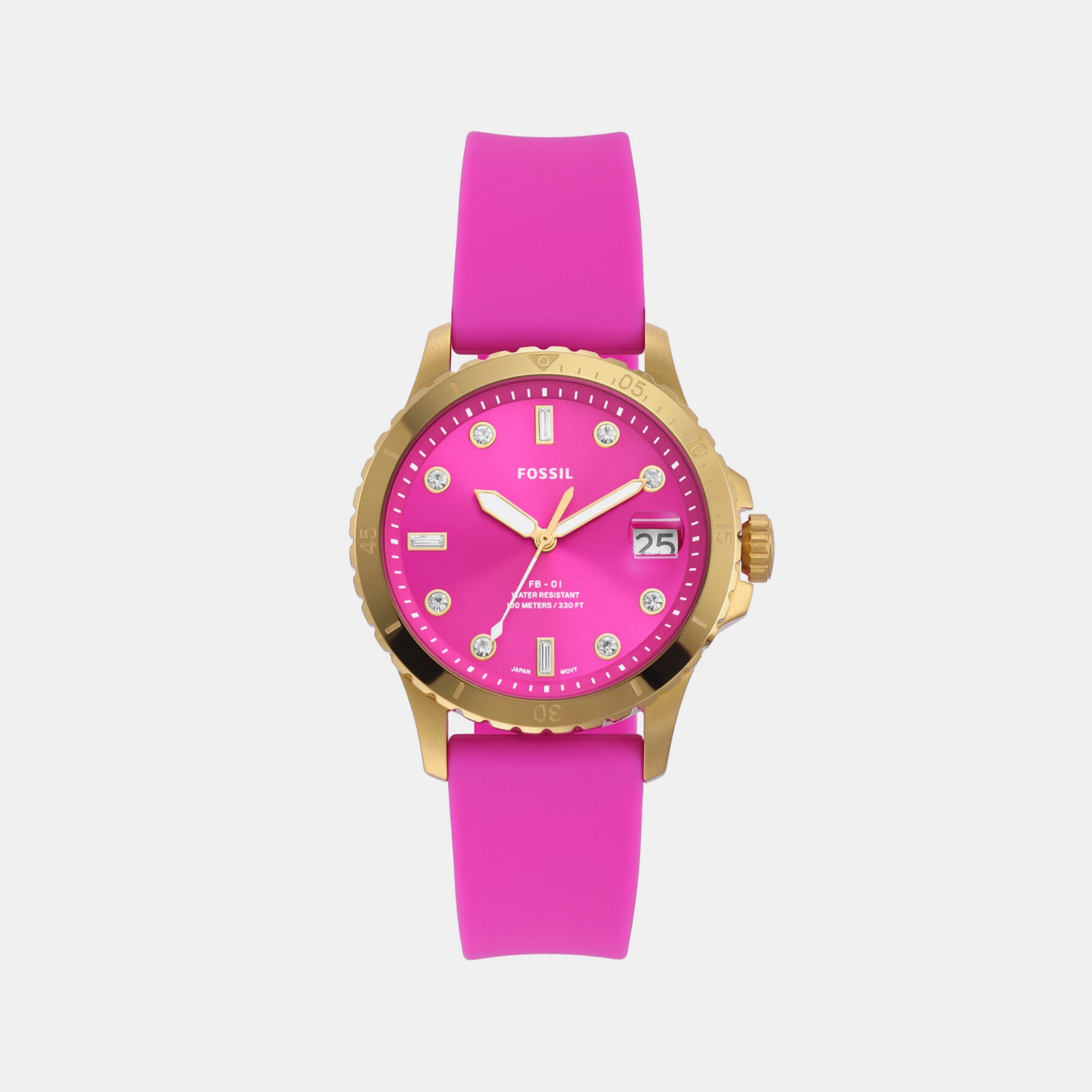 Fossil Fb-01 Women Quartz Pink Dial Analog Silicone Watch ES5290