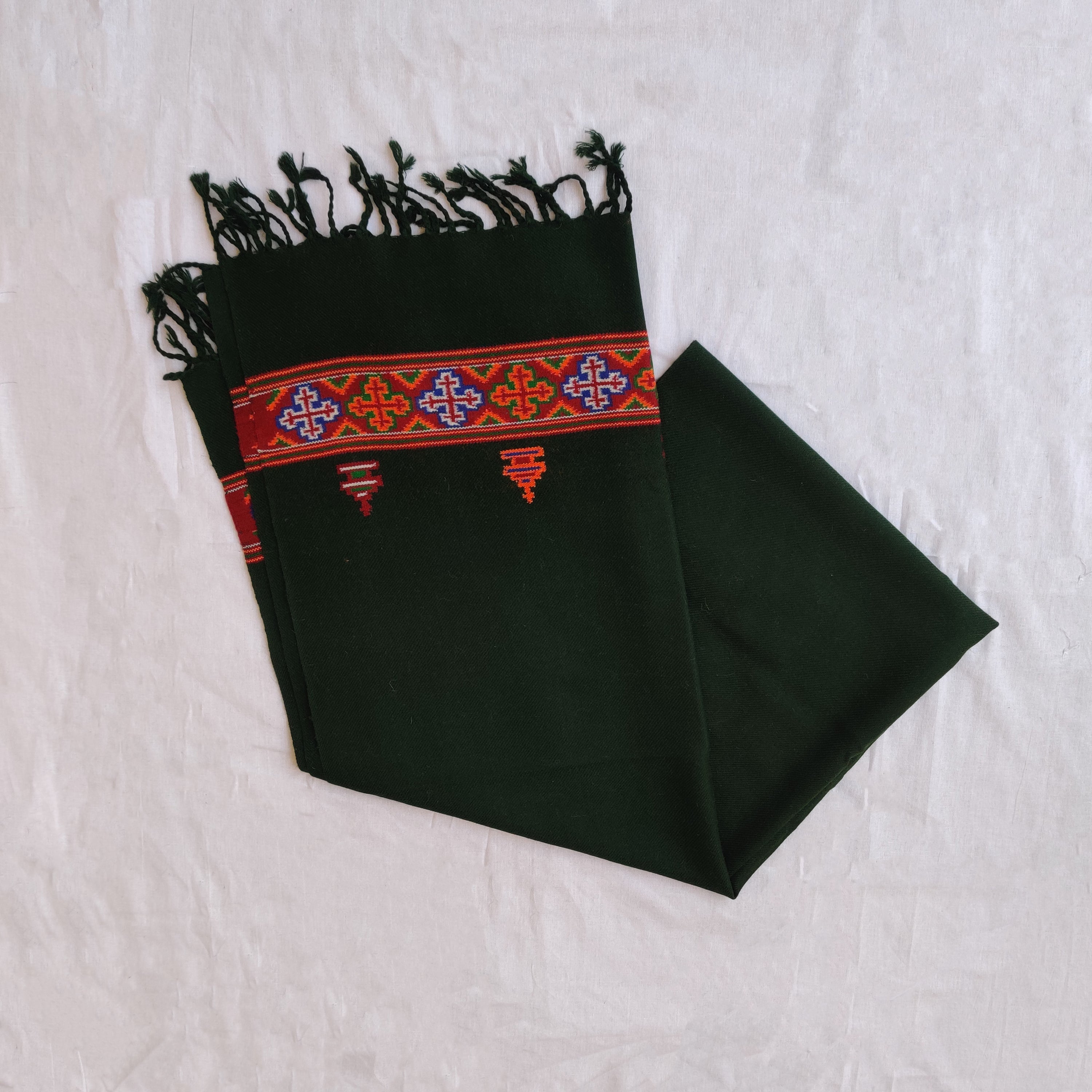 CHARKHA Black Multicolor Handwoven Sheep Wool Kinnauri Stole - view 4