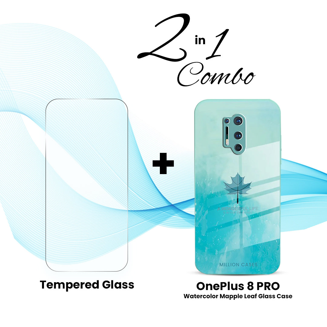 OnePlus (2 in 1 Combo) - Watercolor Mapple Leaf Glass Case + Tempered Glass - view 6
