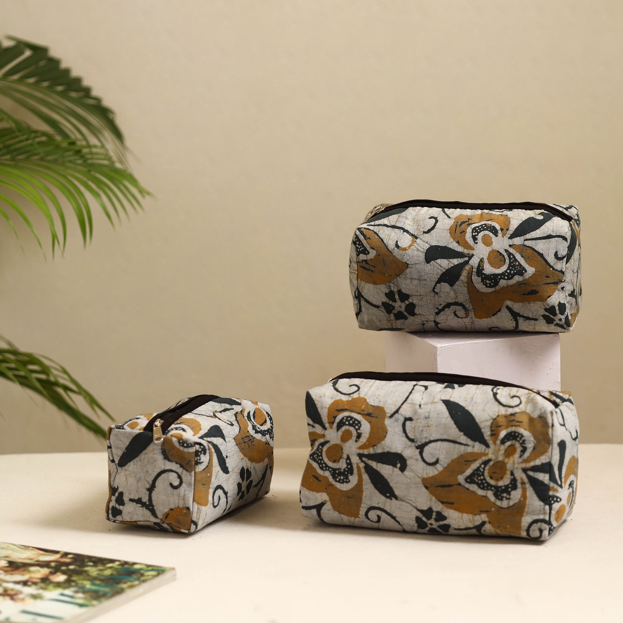 NOORI BAZAR Brown - Handmade Cotton Toiletry Bags (Set of 3) 31