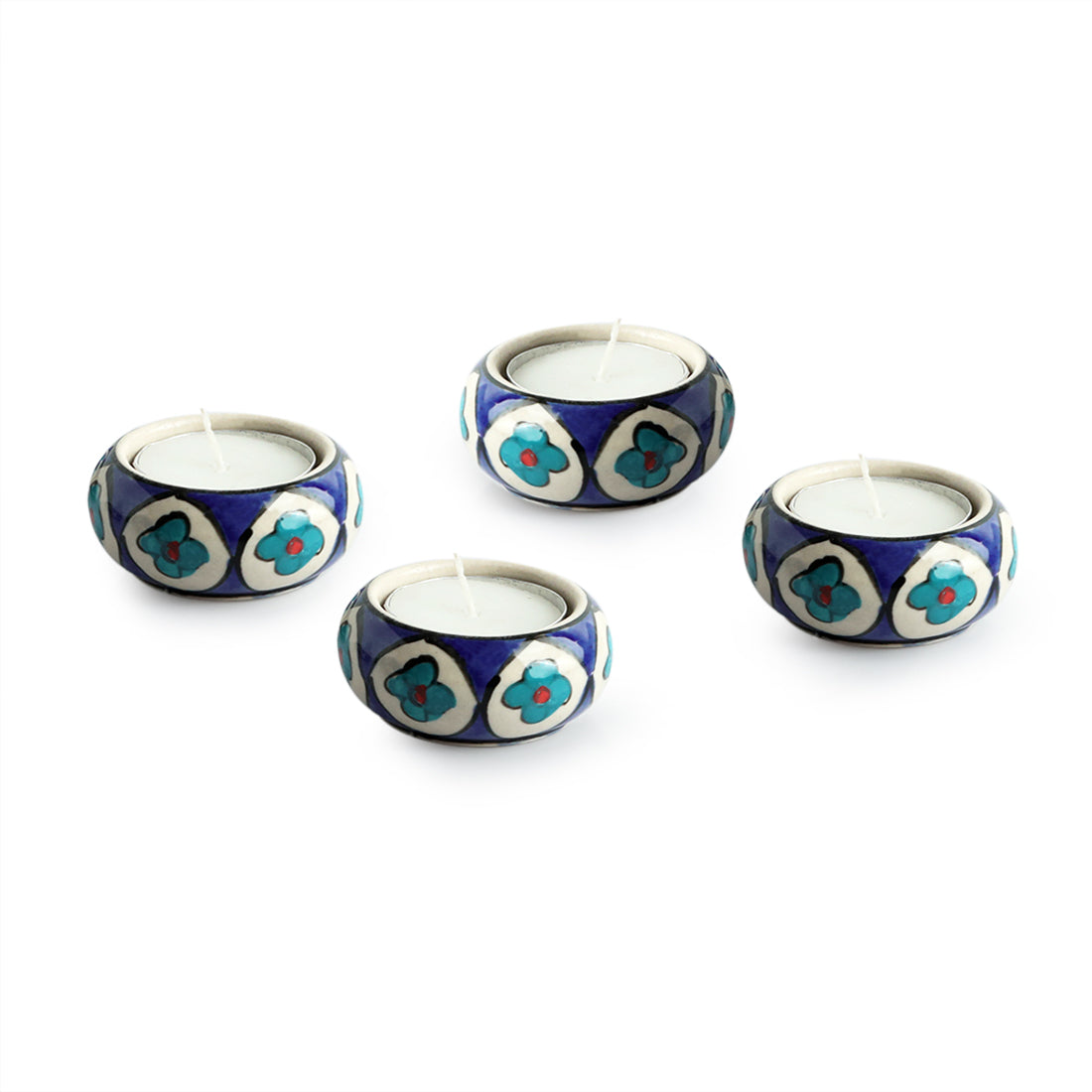 EXCLUSIVELANE 'Mughal Floral' Handpainted Tea Light Holder (Set of 4, Ceramic) - view 2