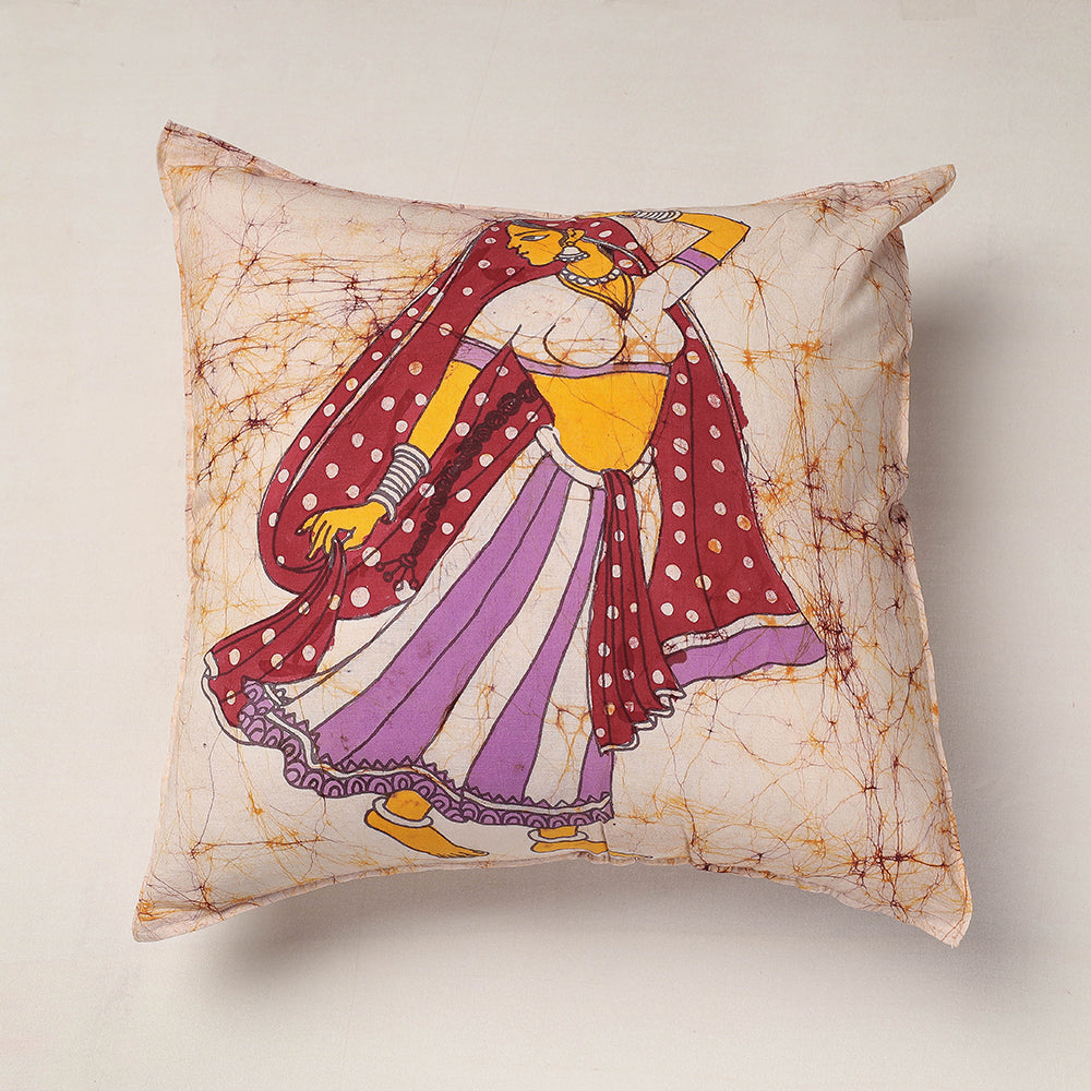 KACHCHH JI CHHAAP Beige - Hand Batik Printed Pure Cotton Cushion Cover (18 x 18 in)