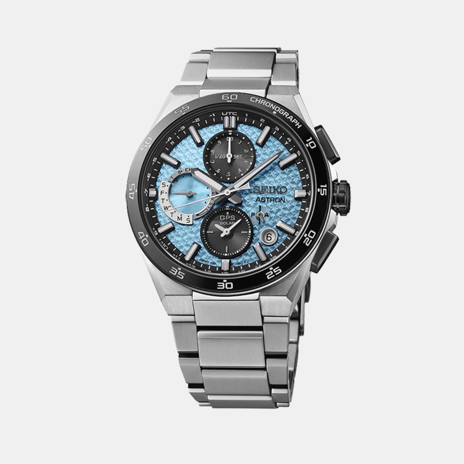 Seiko Astron Men Solar Sparkling Blue Dial Chronograph Stainless Steel Watch SSH157J1