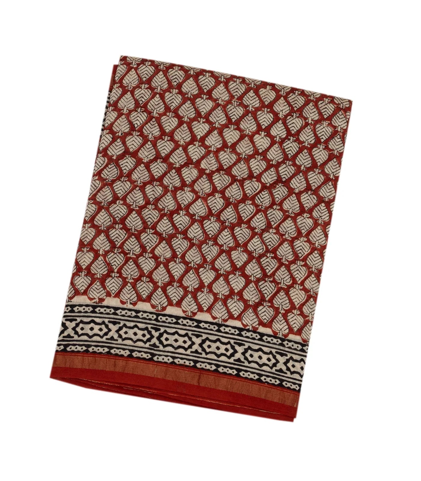 RmKV Crimson Handloom Chanderi Cotton Saree With Printed Floral Bud Motifs