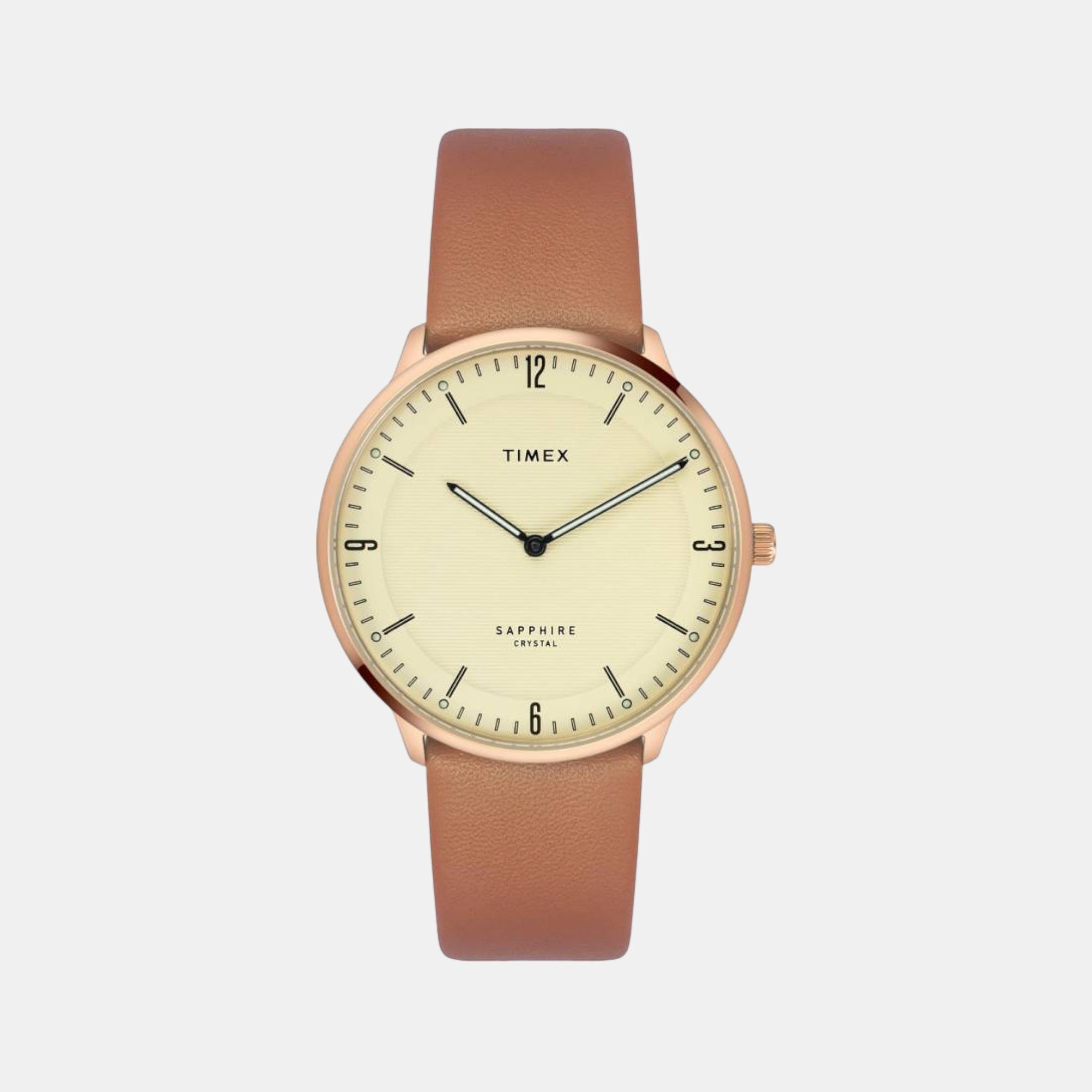 Timex Fashion Men Quartz Beige Dial Analog Leather Watch TWEG22101