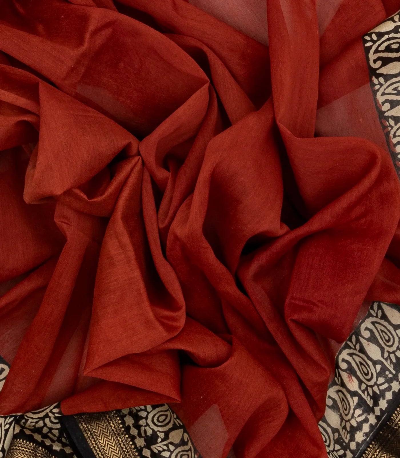 RmKV Rust Handloom Chanderi Cotton Saree With Printed Floral Motifs - view 3
