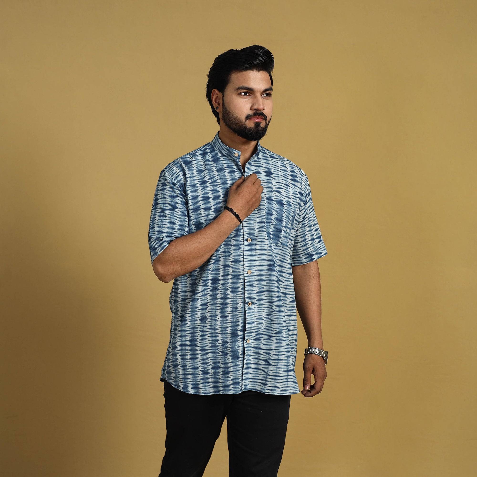 ITOKRI CASUALS Blue - Half Sleeve Tie & Dye Cotton Men Shibori Shirt 08 - view 2