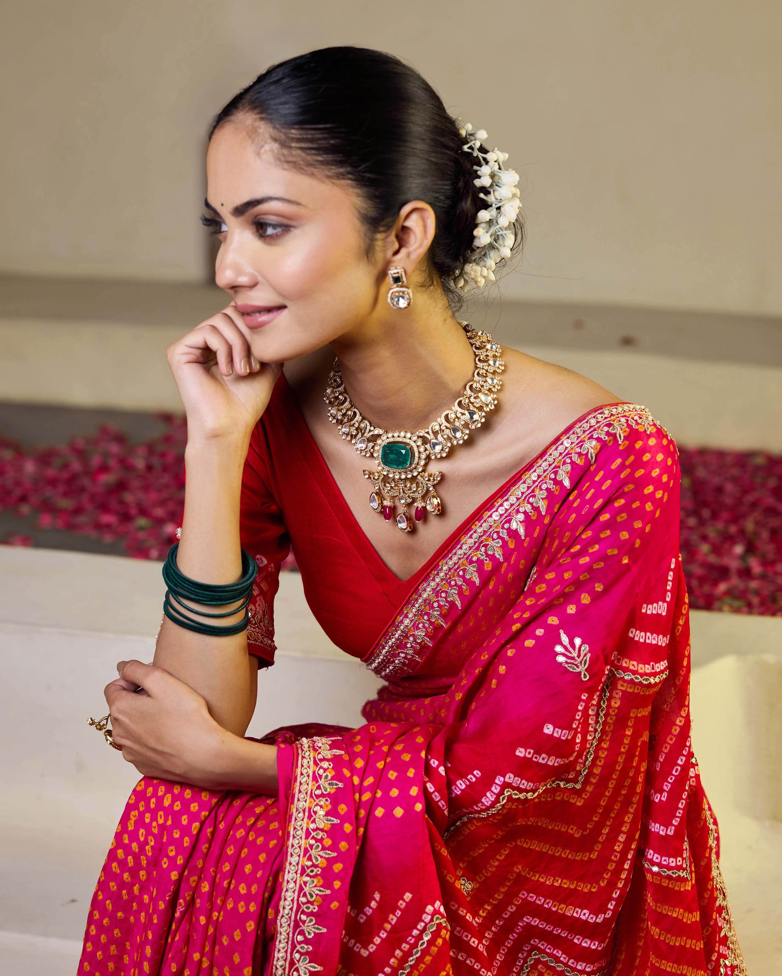 Aachho Whimisical Red-Pink Silk Bandhani Saree - view 4