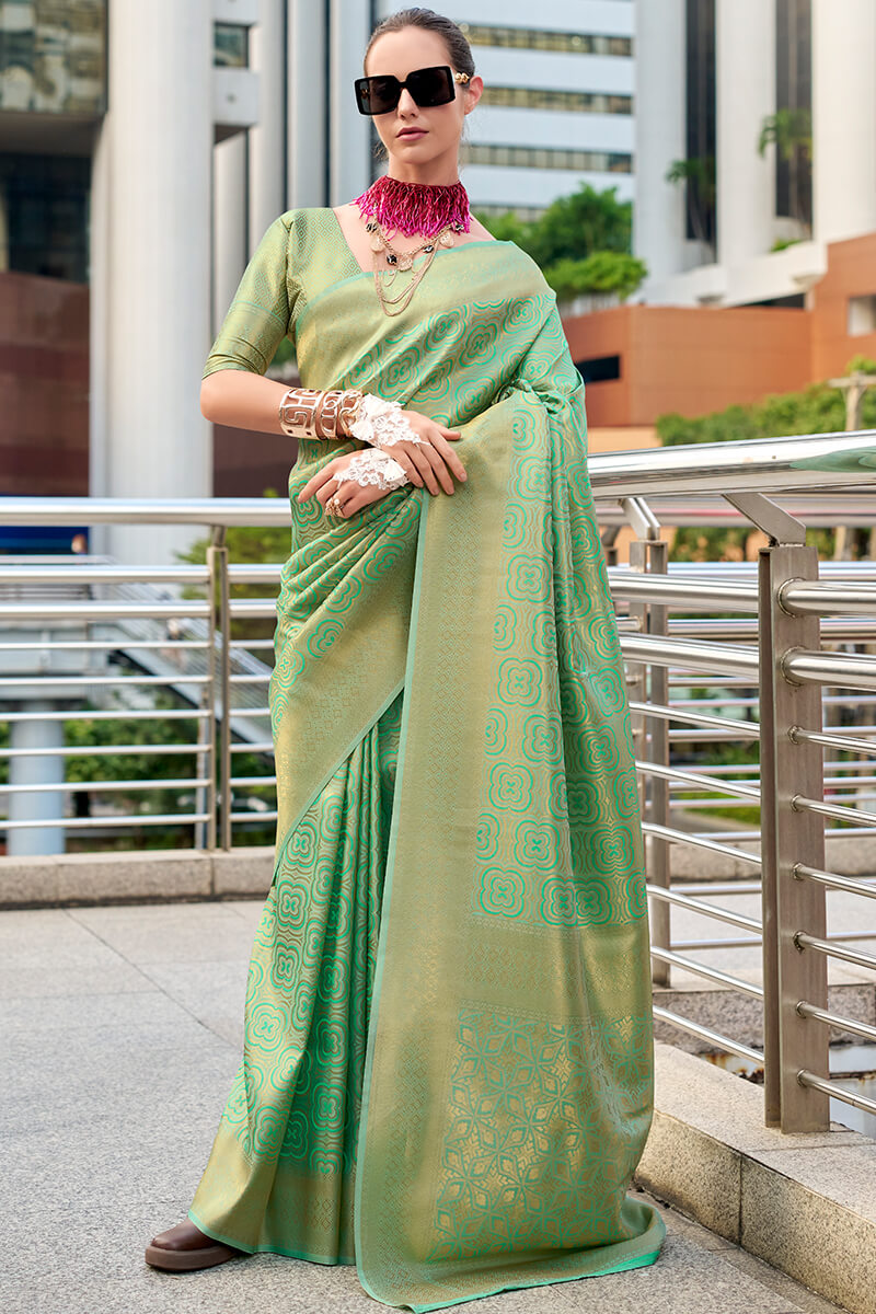 Rajpath Incomparable Green Kanjivaram Silk Saree With Felicitous Blouse Piece