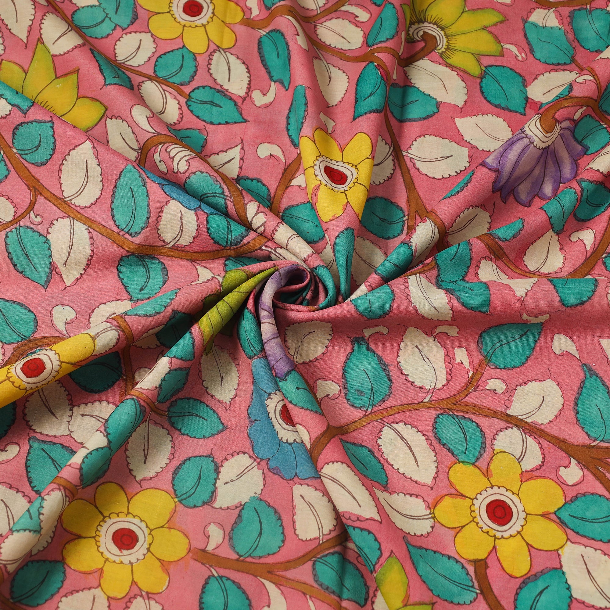 SOUTH KARGHA Baby Pink - Silk Handpainted Srikalahasti Pen Kalamkari Fabric 04 - view 3