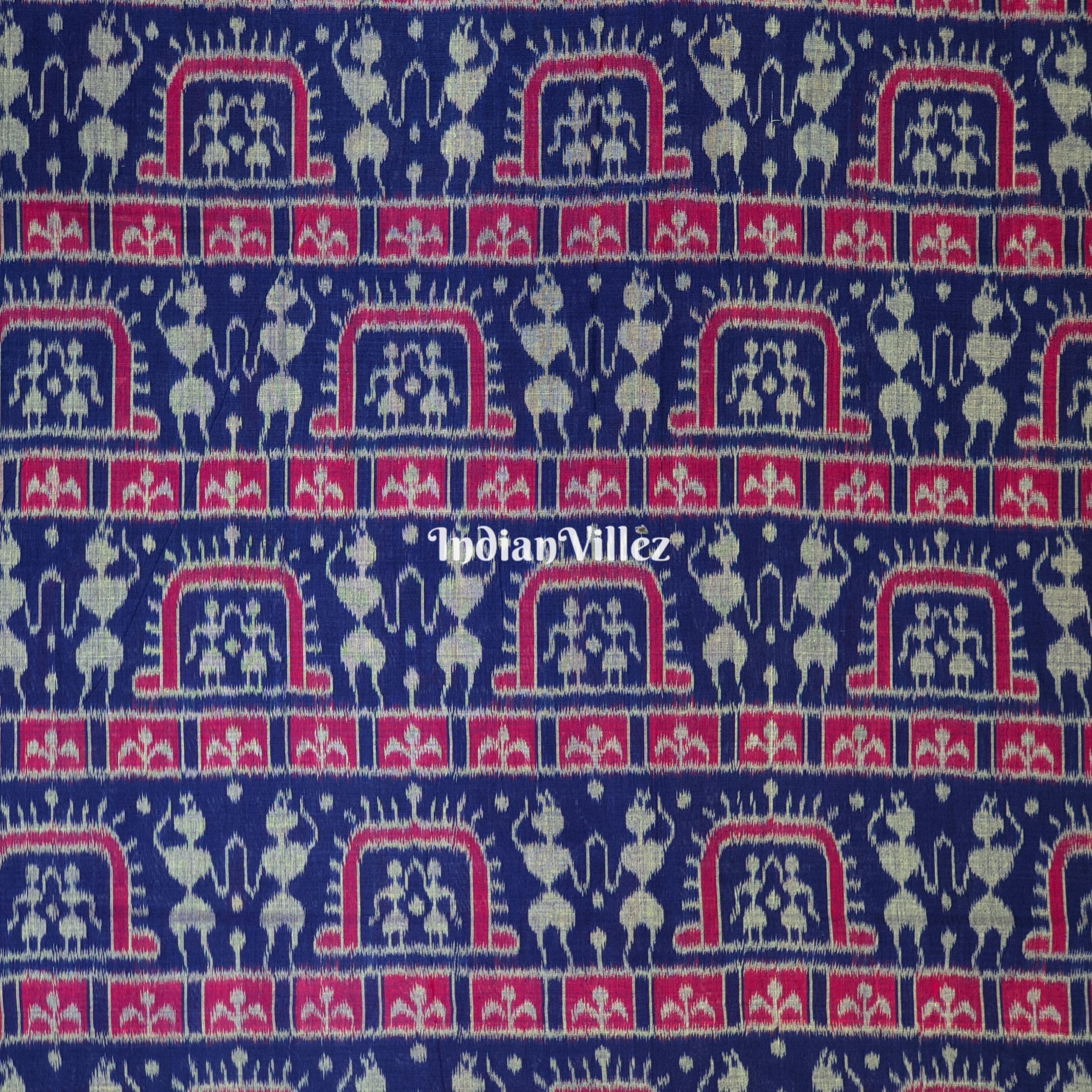 IndianVillèz Blue Pink Tribal Motifs Sambalpuri Ikat Cotton Fabric - view 2