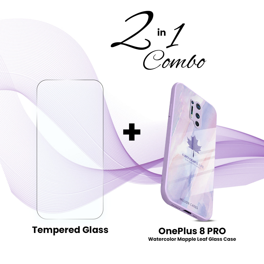 OnePlus (2 in 1 Combo) - Watercolor Mapple Leaf Glass Case + Tempered Glass - view 7