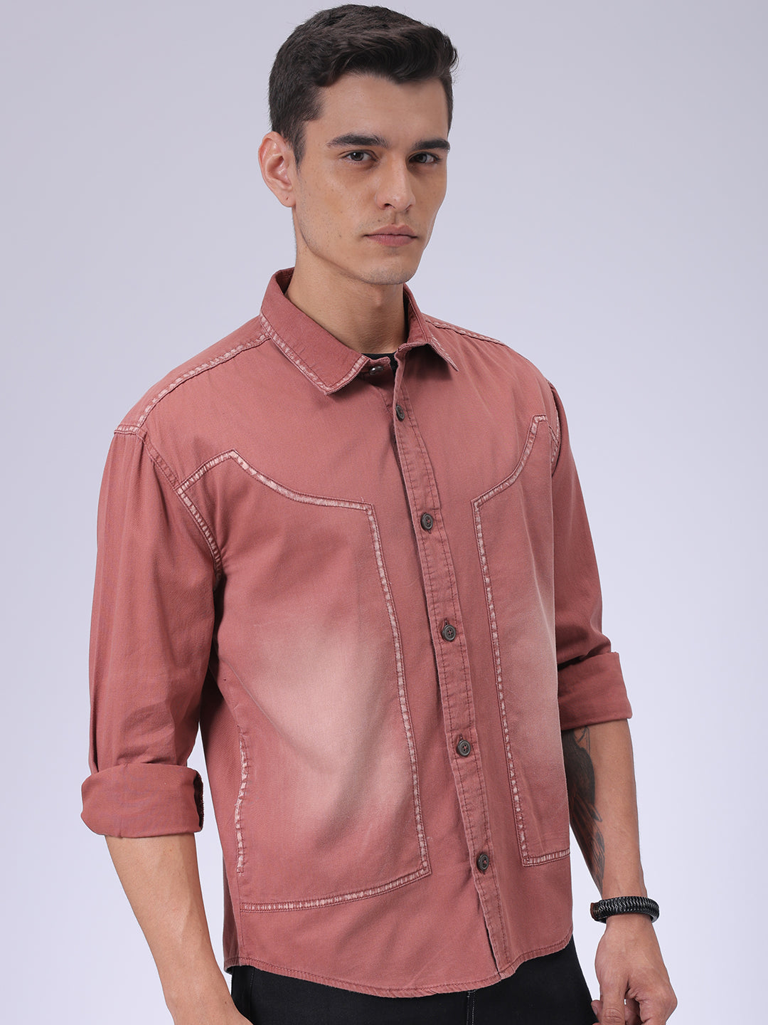 The Indian Garage Co Men's Burgundy Regular Fit Vintage Shirt - view 4
