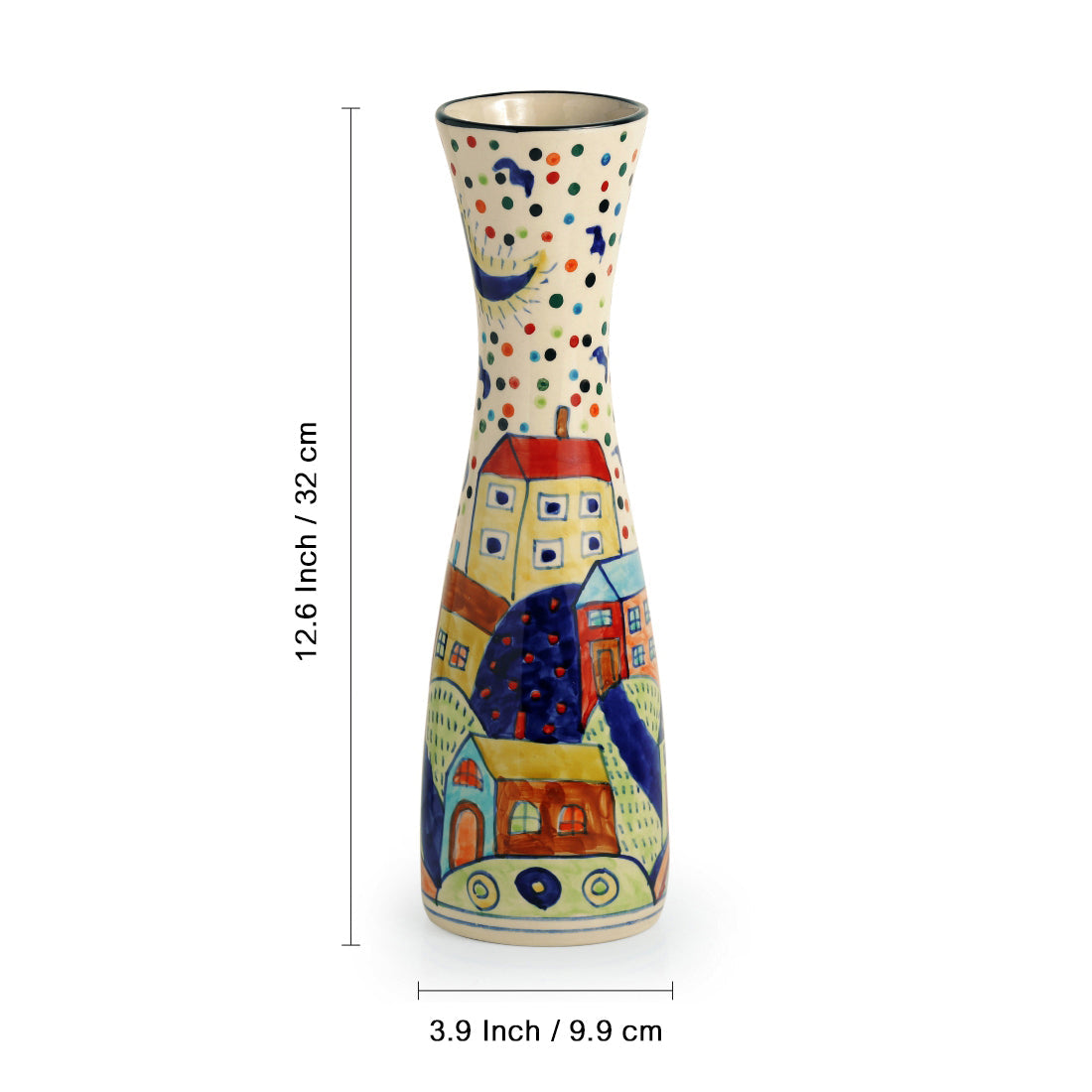 EXCLUSIVELANE 'The Hut Long-Neck' Handpainted Ceramic Vase (12 Inch) - view 5