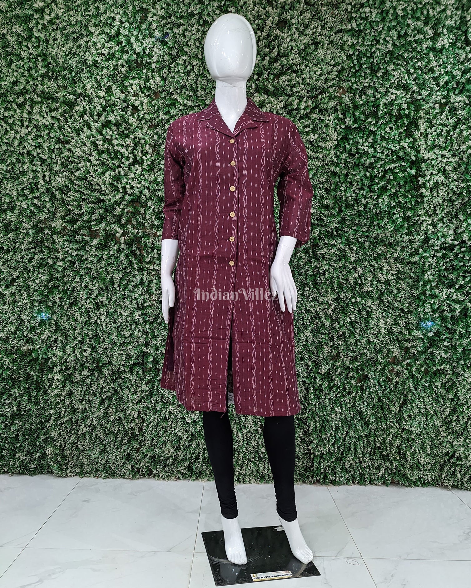 IndianVillèz Mulberry Purple Sambalpuri Tipa design Odisha Ikat Designer Cotton Kurti for Women