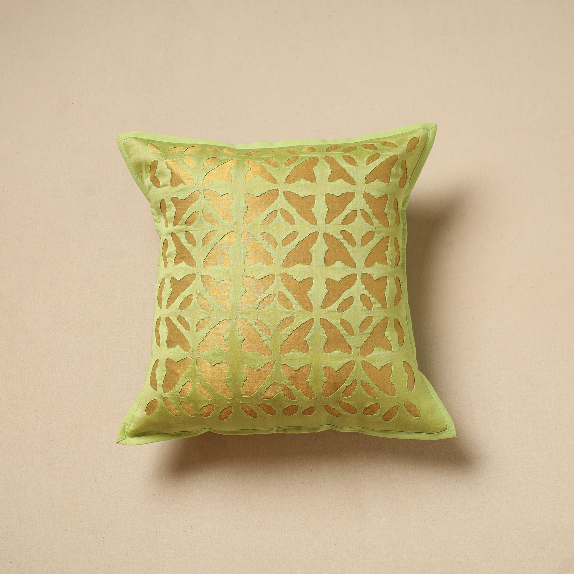 SHADES OF MARUDHARA Cut Work Cotton Applique Cushion Cover (16 x 16 in) 06