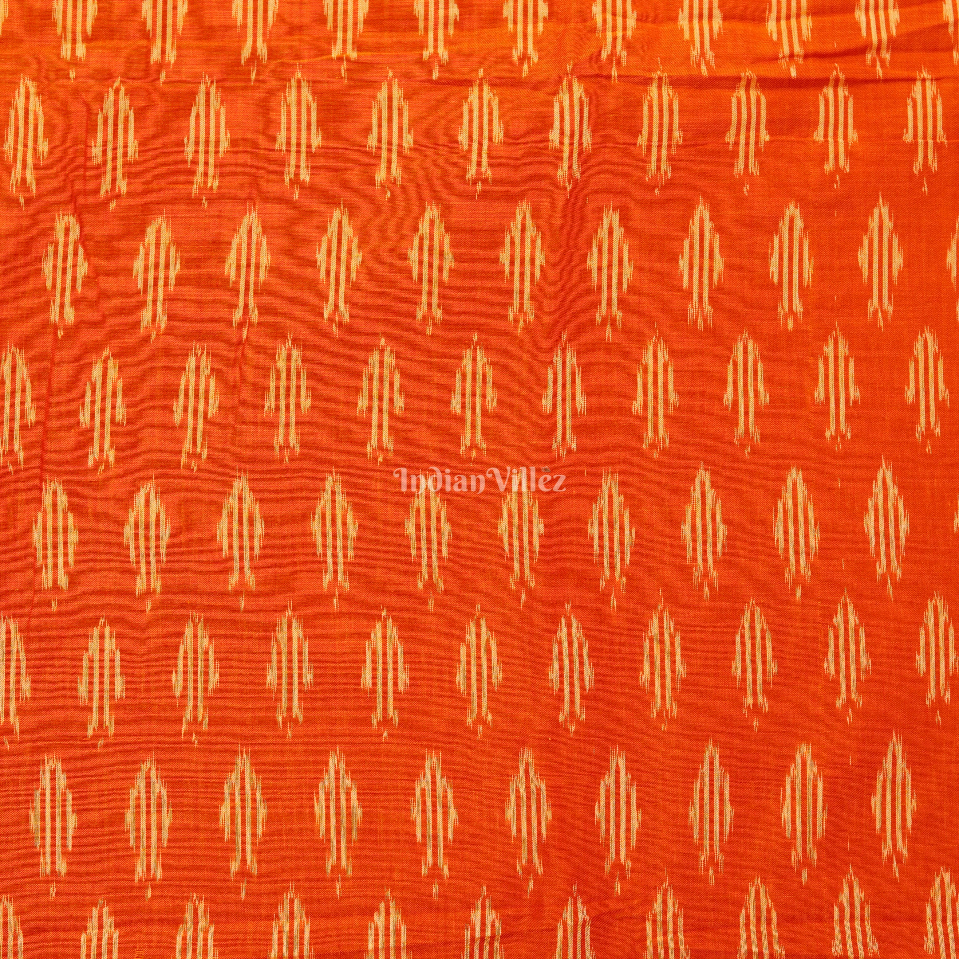 IndianVillèz Redish Orange Handwoven Pochampally Ikat Cotton Fabric - view 2