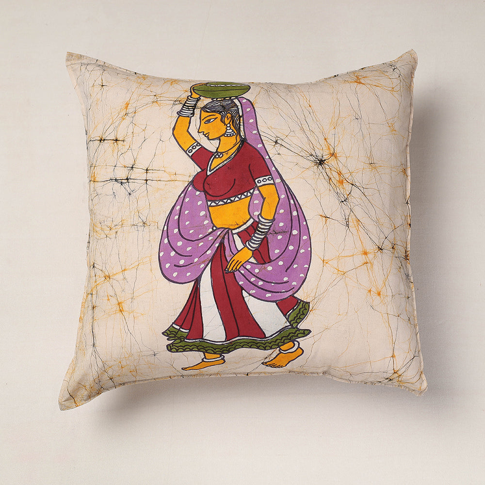 KACHCHH JI CHHAAP Beige - Hand Batik Printed Pure Cotton Cushion Cover (18 x 18 in)