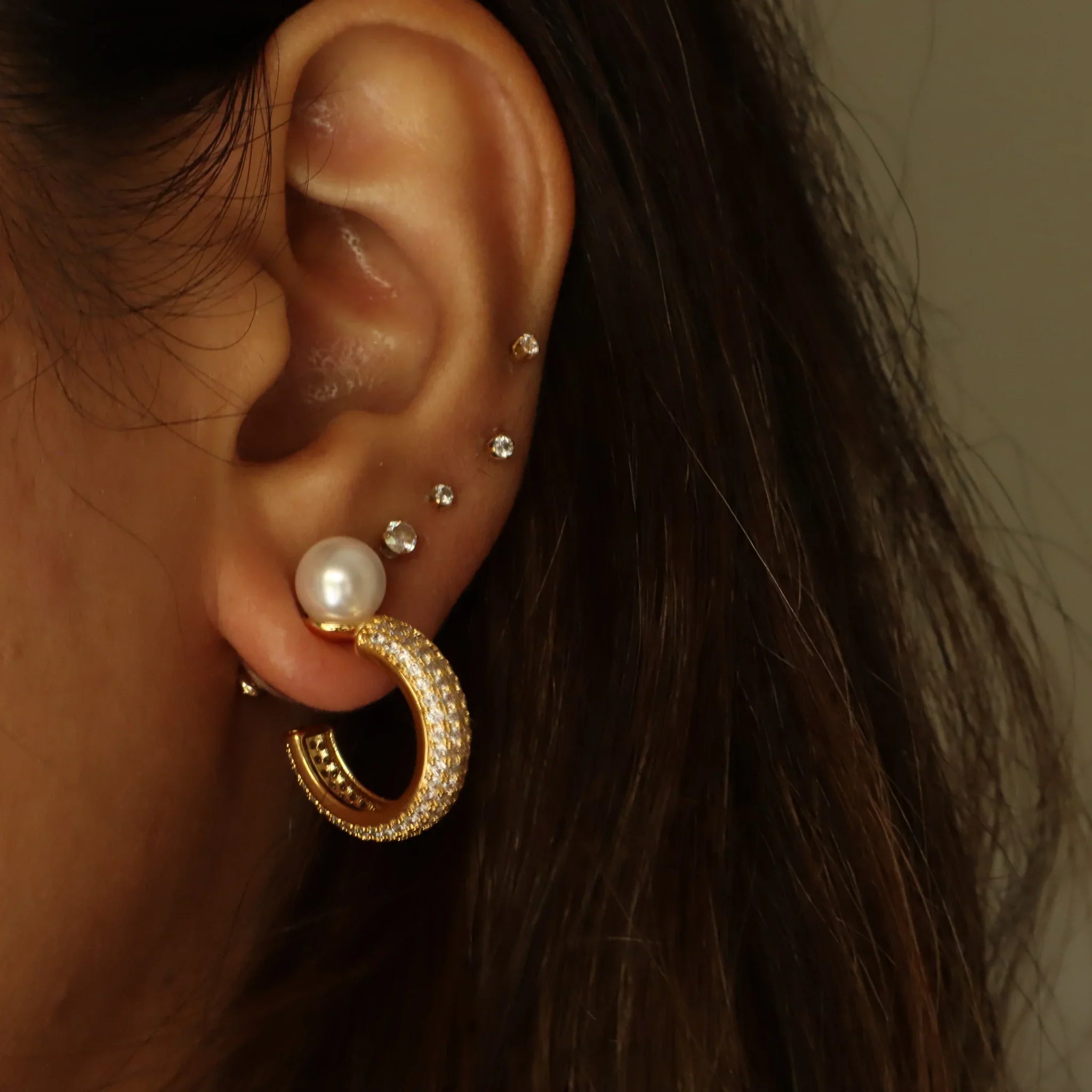 Ash Designs Pearl Cuff Hoop 18K Gold Plated Earrings - view 2