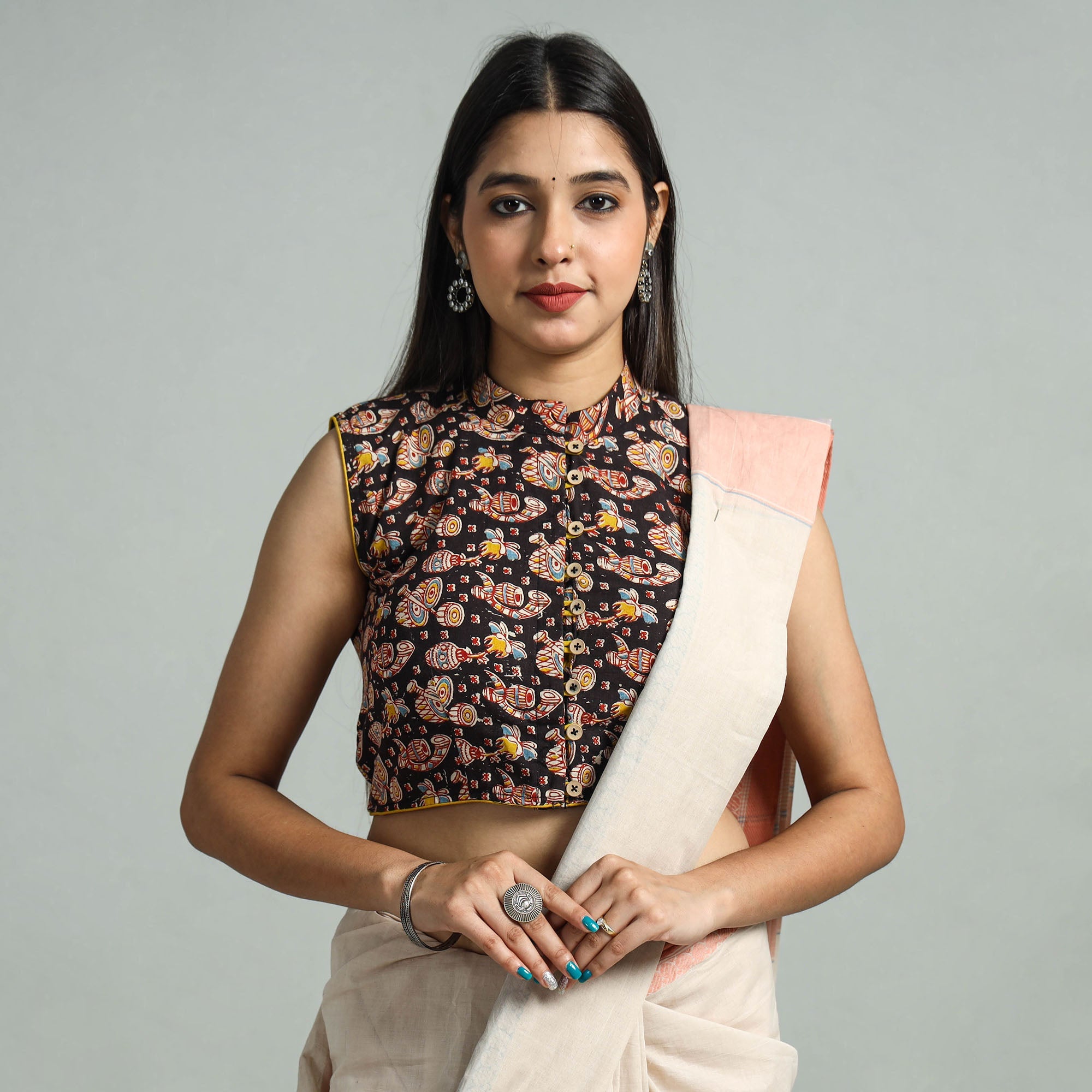 ITOKRI CASUALS Black - Kalamkari Printed Cotton Stitched Blouse 04