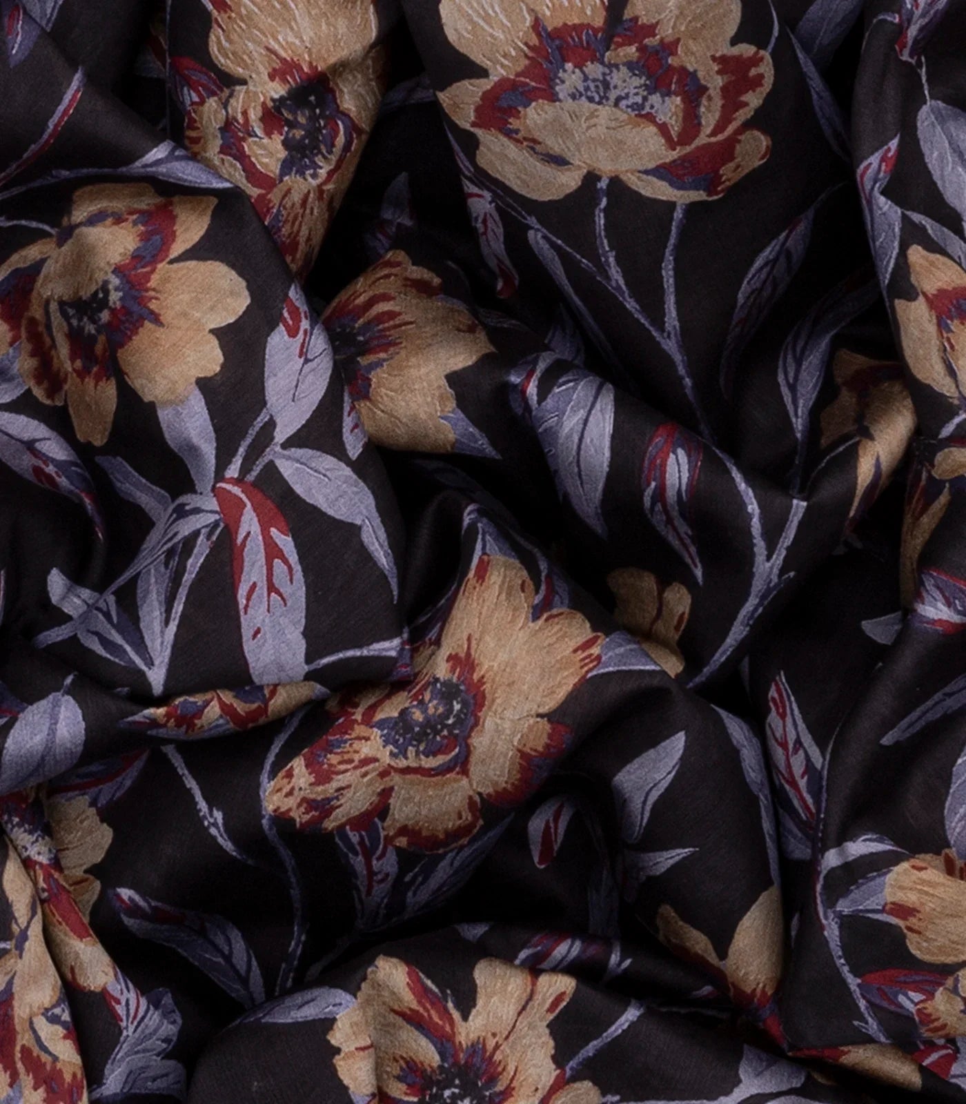 RmKV Black Handloom Chanderi Cotton Saree With Printed Floral Vine Motifs-Black - view 3