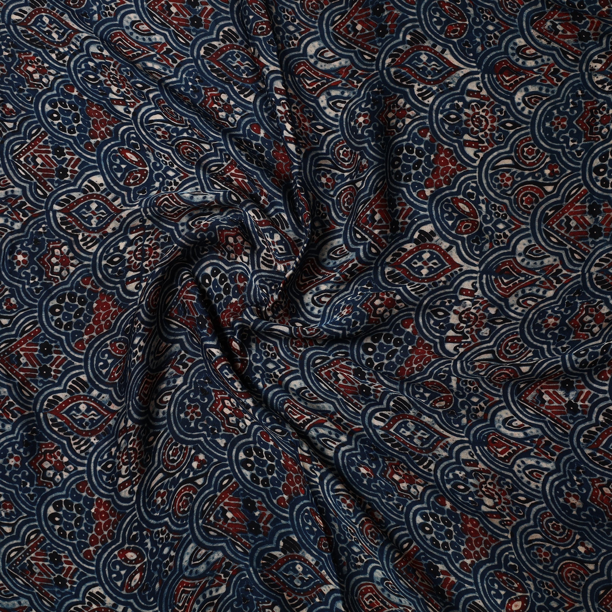 RIYAZ ABDULMAJID KHATRI - AJRAKH Blue - Ajrakh Hand Block Printed Modal Silk Precut Fabric 36 - view 2