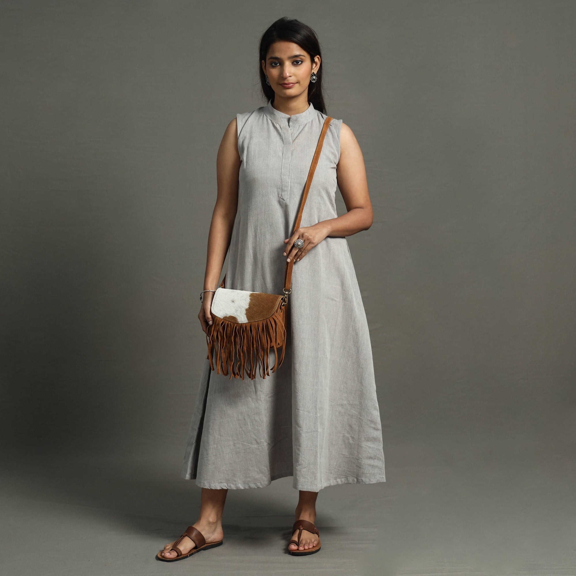 ITOKRI CRAFTS INITIATIVE Brown - Handcrafted Suede Leather Fringe Sling Bag