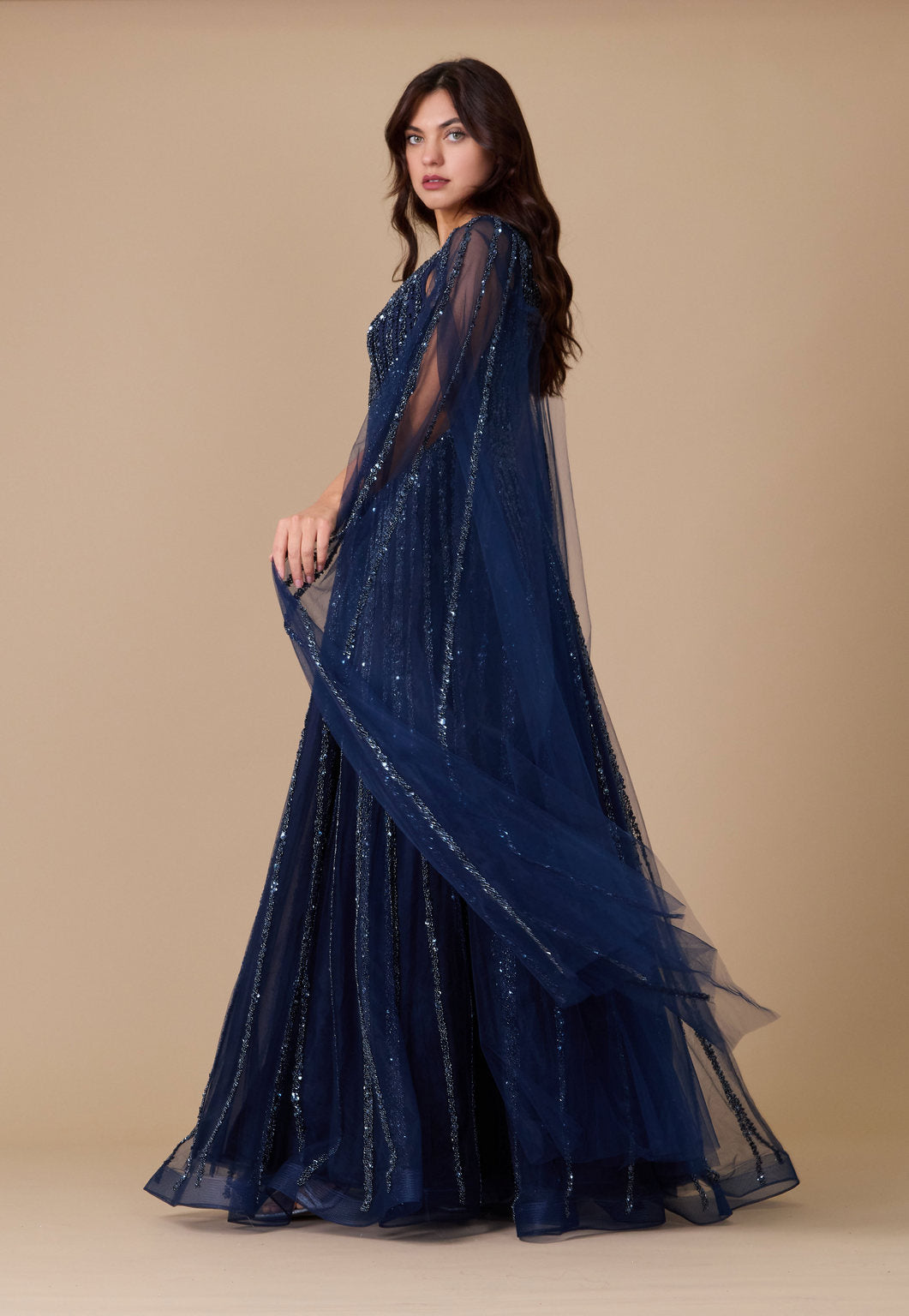 Dylan & Davids Cape Sleeve Heavy Beaded Couture Formal Dress - view 2