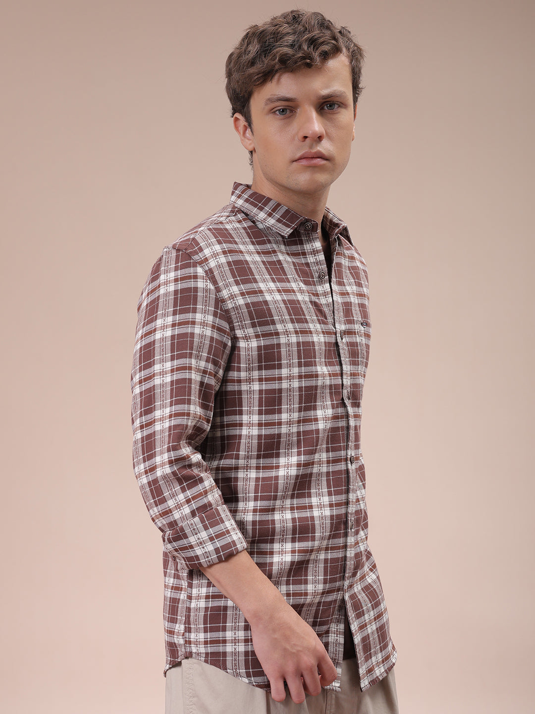 The Indian Garage Co Men's Brown Slim Fit Checked Shirt - view 4