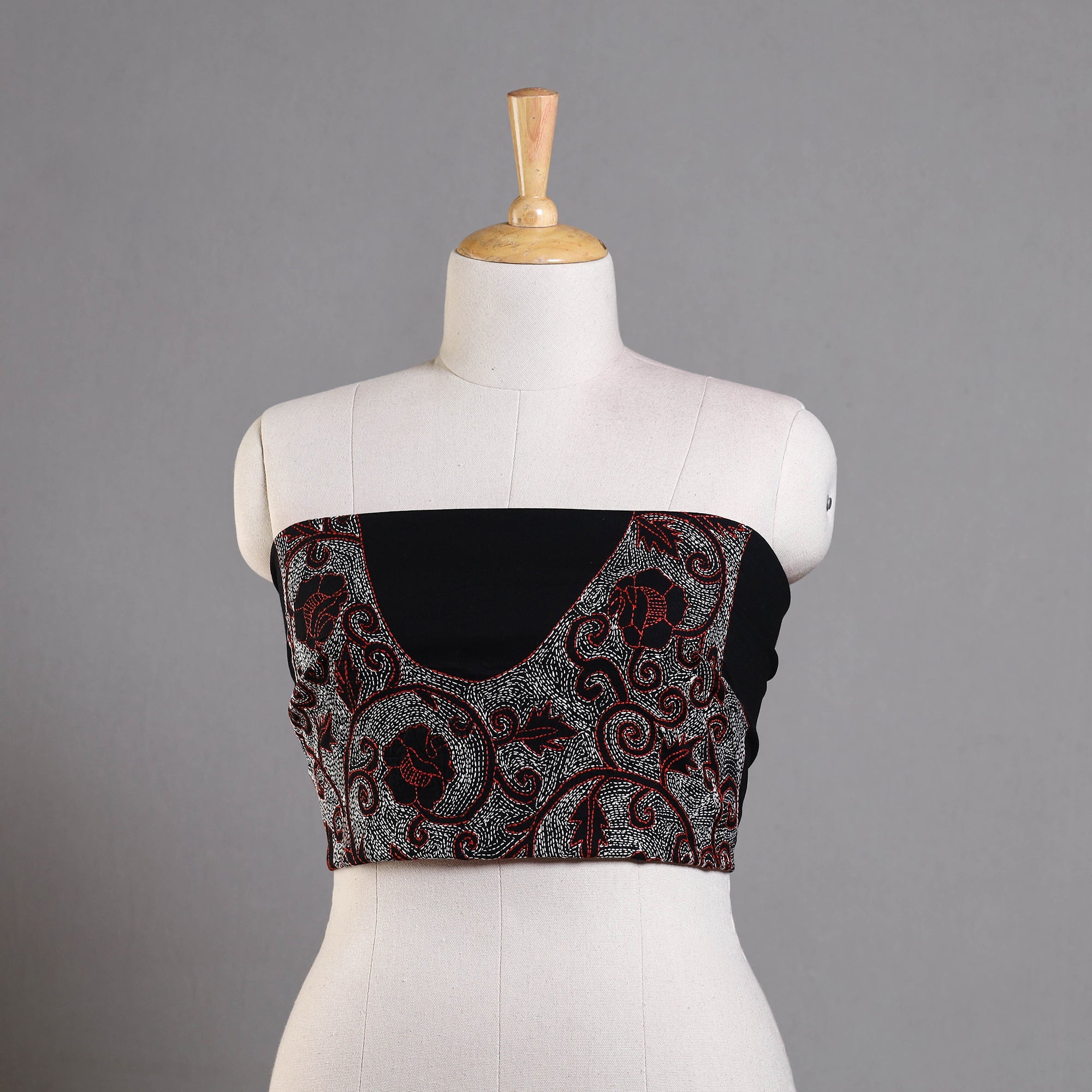 KHUSHBASH - HAPPY LOOM OF EAST Black - Bengal Kantha Embroidery Cotton Blouse Piece 50