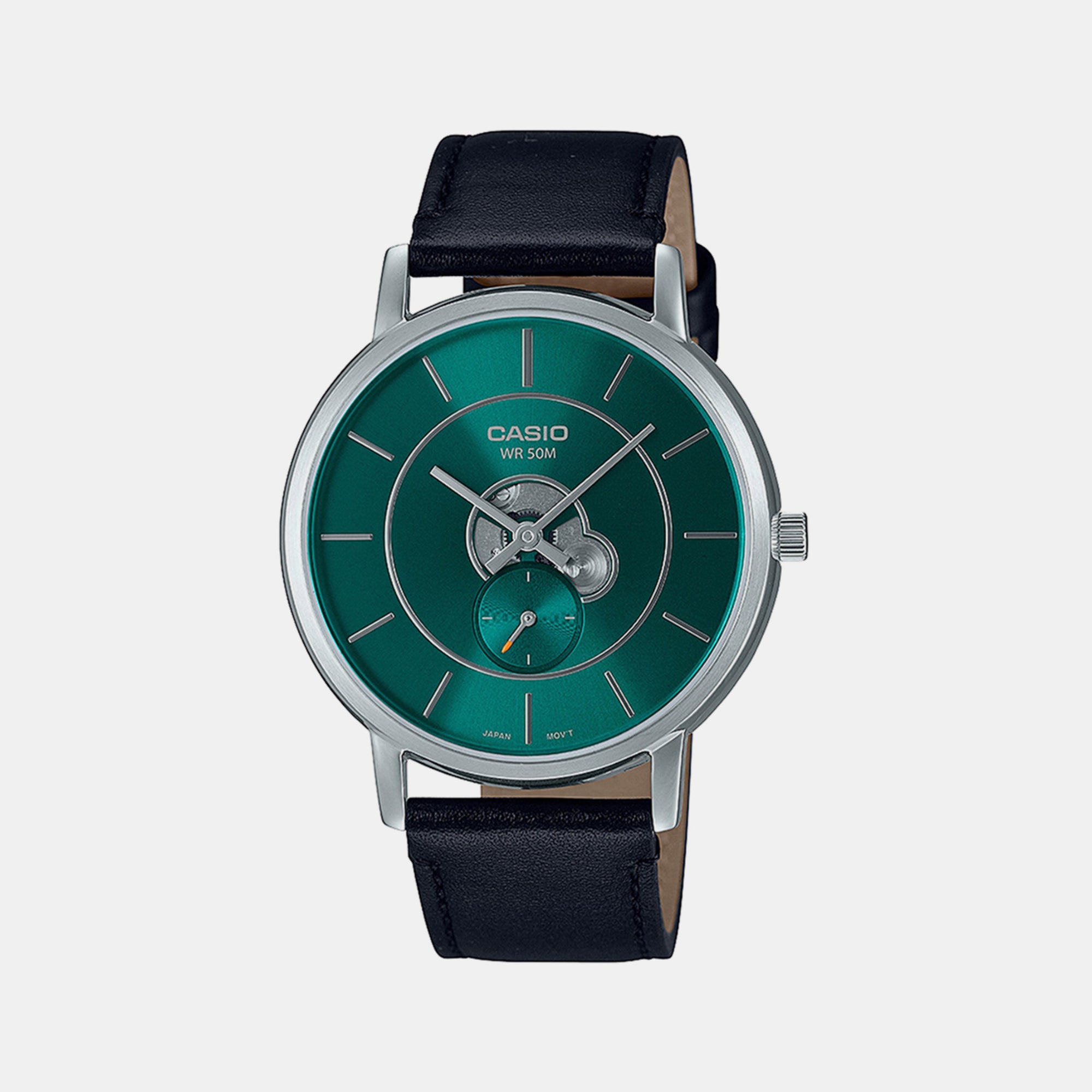 Casio Enticer Men Quartz Green Dial Analog Leather Watch A2132