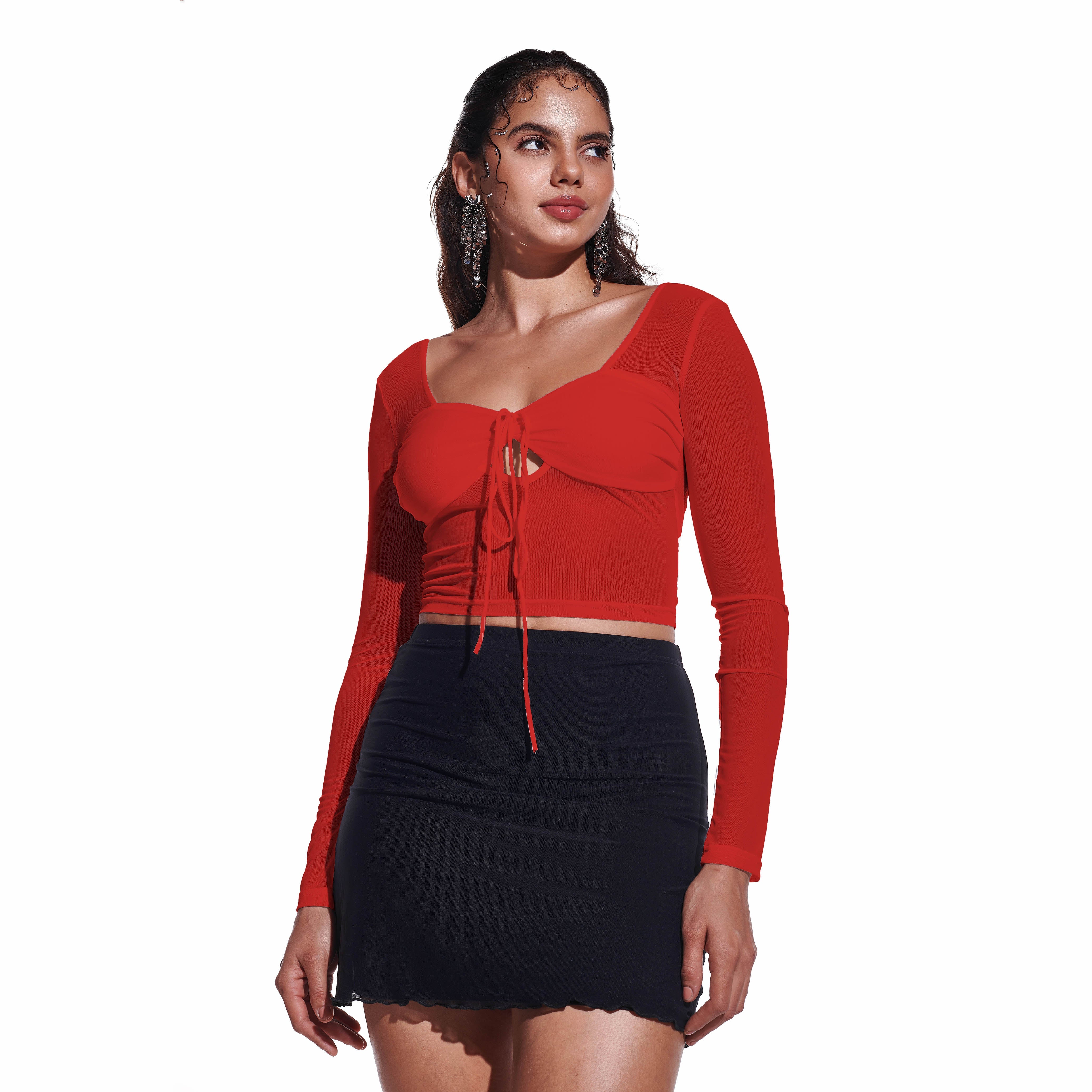 I Z F Black Cross-over long sleeve mesh top - view 5