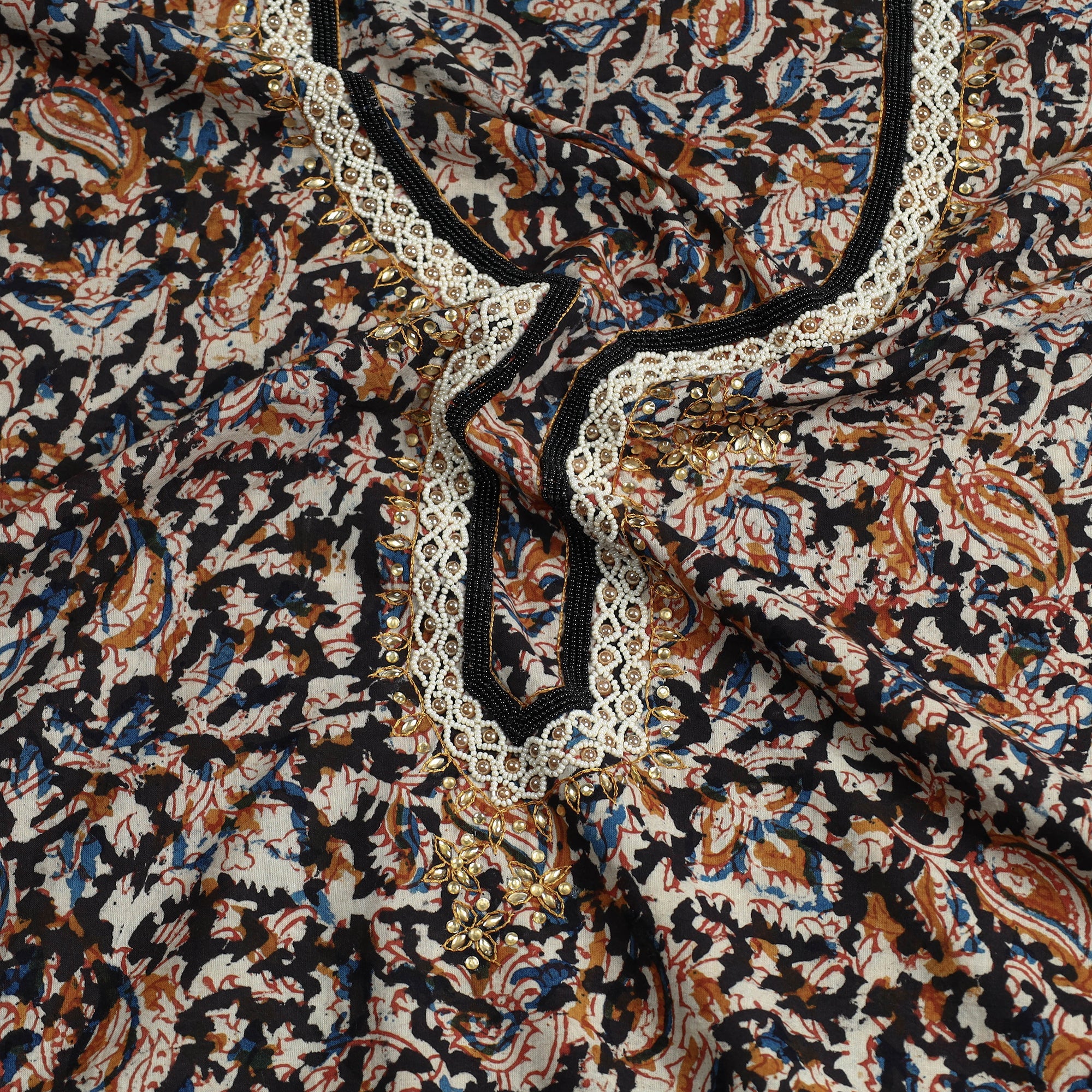 NOORI BAZAR Black - Embroidered Cotton Kalamkari Print Kurta Material (2.6m) - view 2