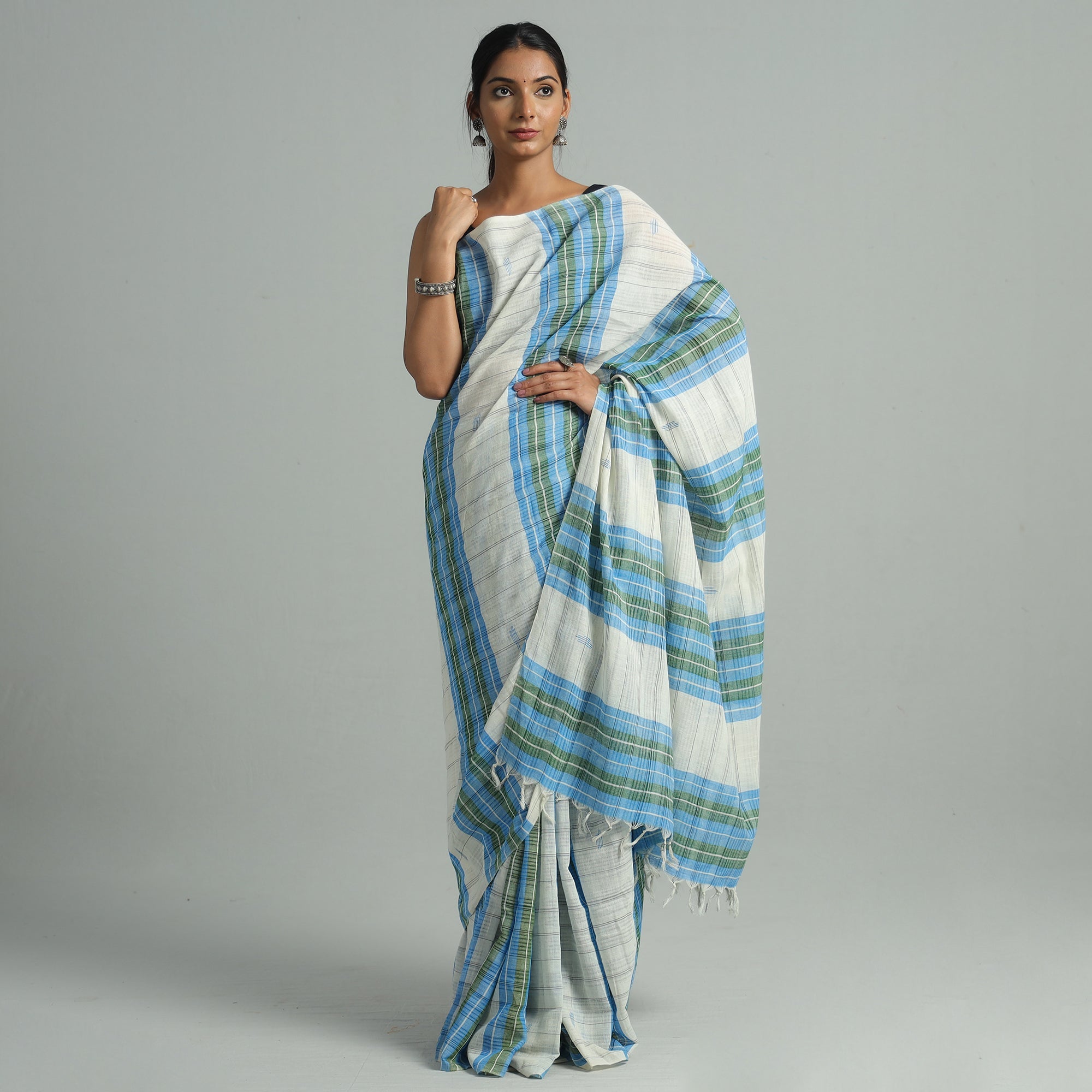 KHUSHBASH - HAPPY LOOM OF EAST Blue - Basirhat Gamcha Handloom Pure Cotton Saree 08