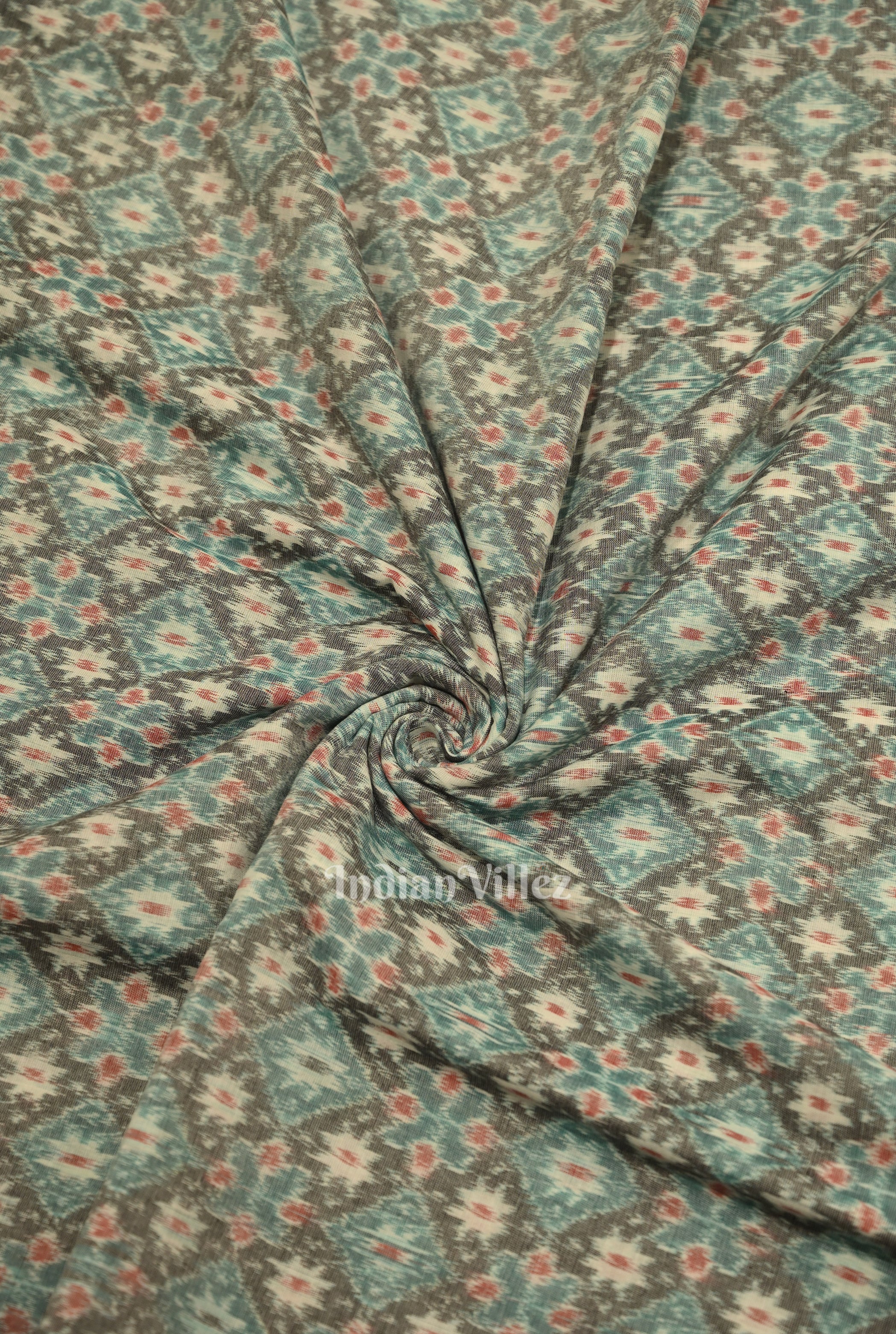 IndianVillèz Cement Gray Floral Theme Sambalpuri Odisha Ikat Cotton Fabric