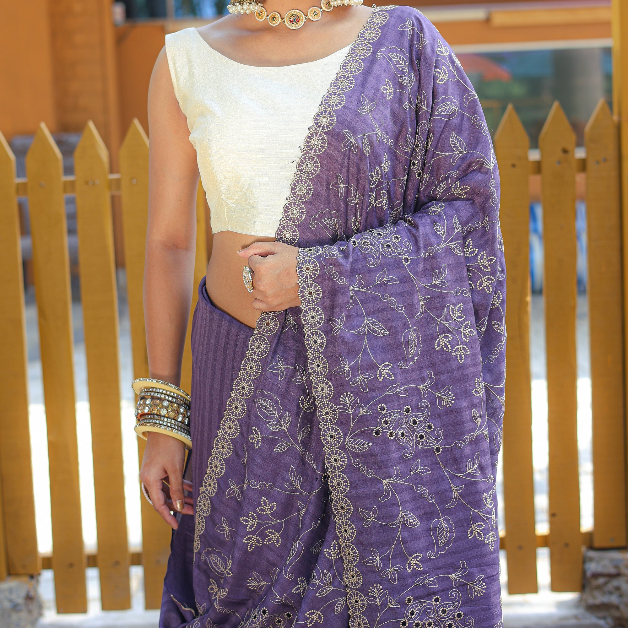 TASARIKA COUTURE Aaisha Purple Soft Silk Handwork Saree - view 4
