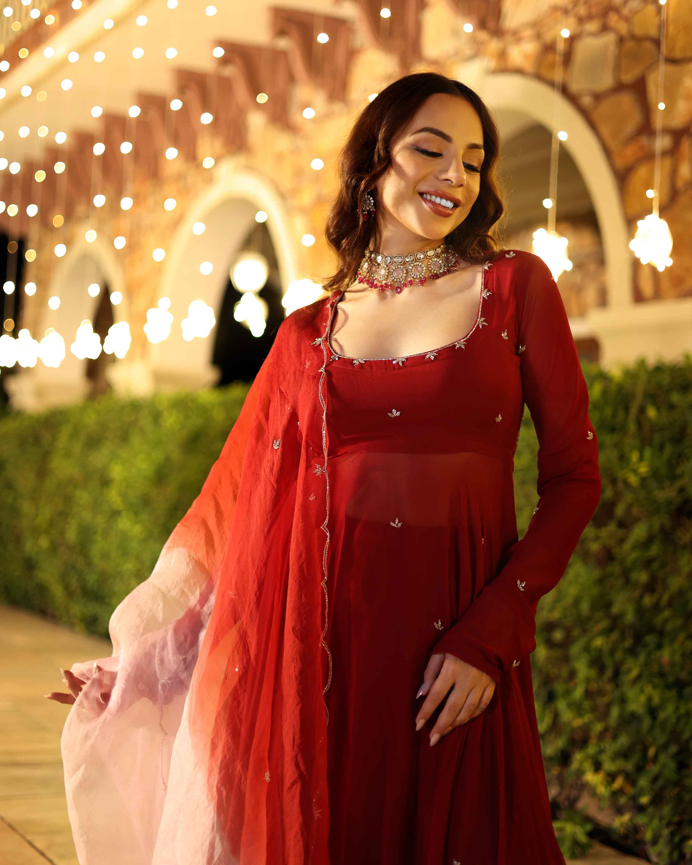 Aachho Maroon Blush Embroidered Georgette Suit Set - view 9