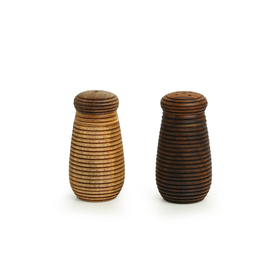 EXCLUSIVELANE 'Ripples of Wood' Handcrafted Salt & Pepper Shakers In Mango & Sheesham Wood (Set of 2, 50 ML) - view 2
