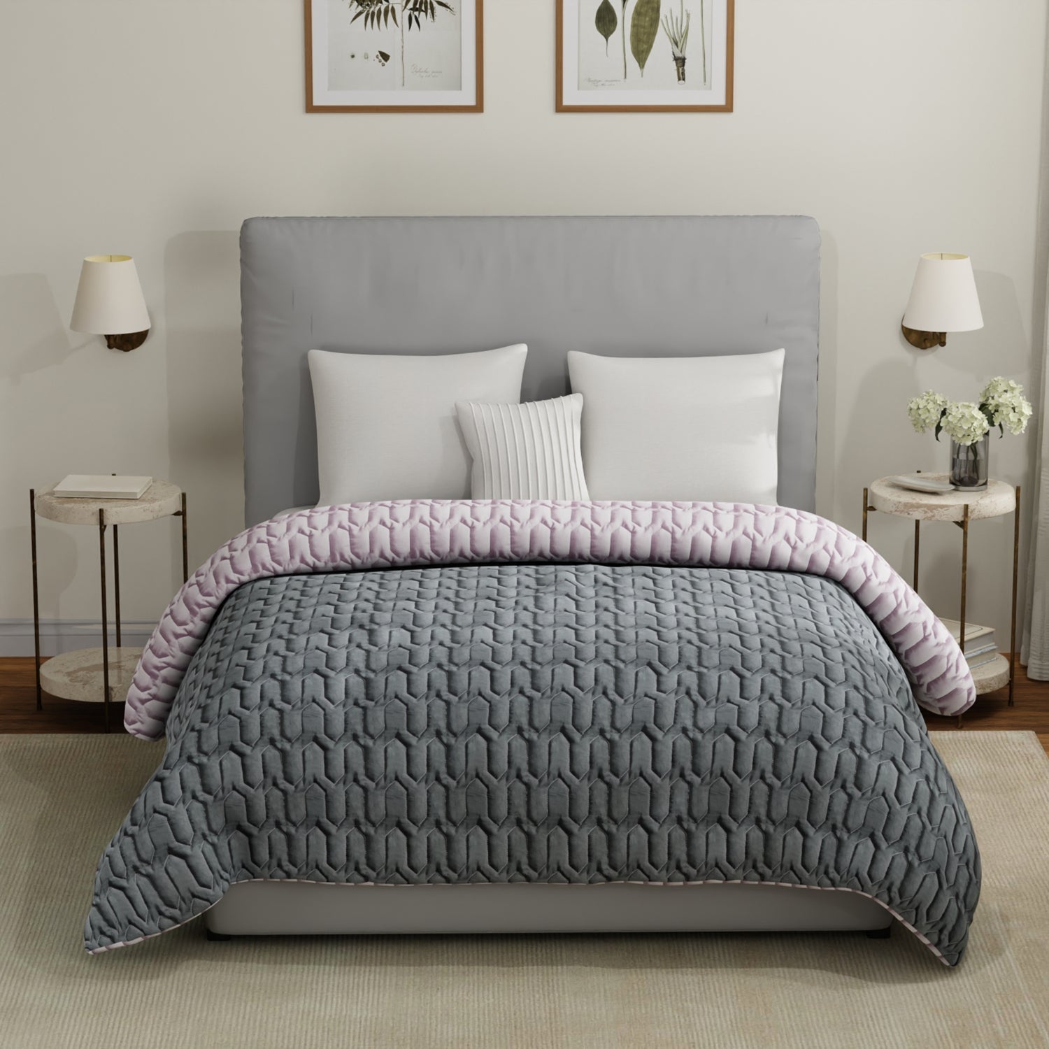 Fluffy heavy 200 – Urban Space -Home Furnishing Store Fluffy & Heavy 200 GSM Microfiber Reversible Quilted Winter Comforters - Grey & Rose